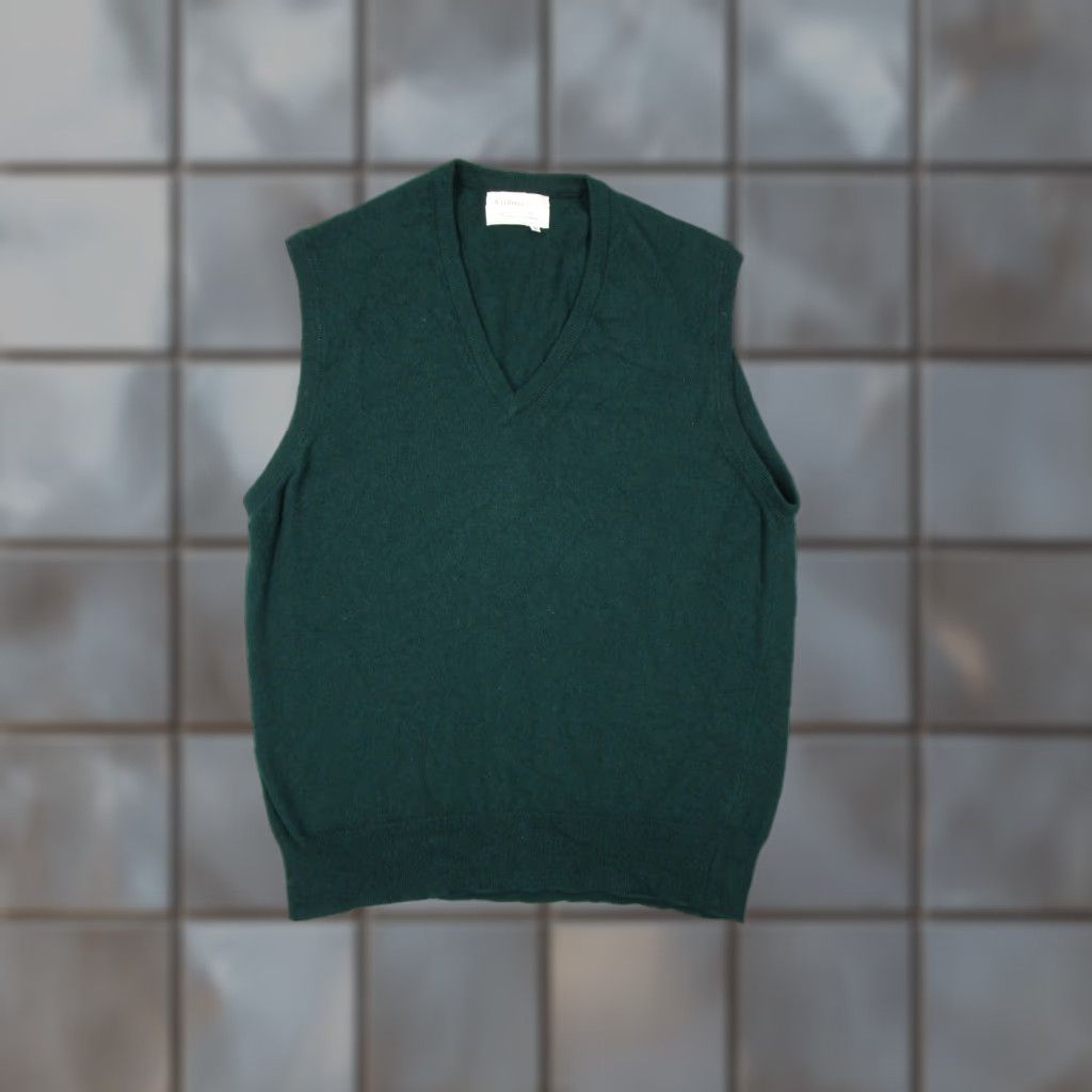 VINTAGE Credence Men's Sweater Vest 44 Green Cashmere V-Neck Knit