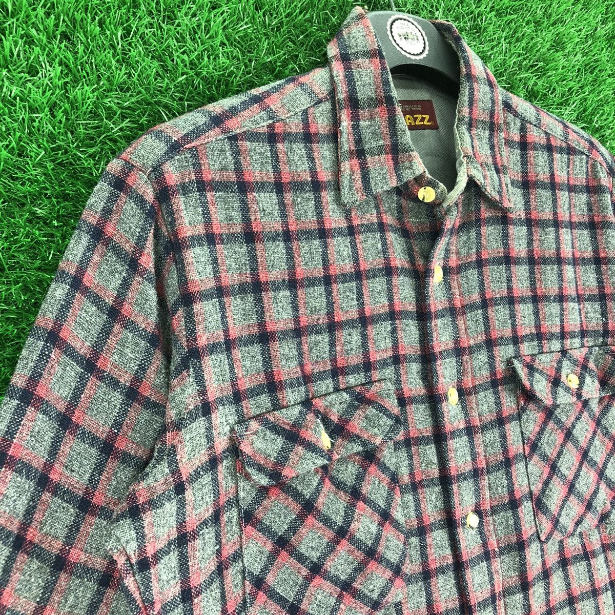 Flannel Vintage 80's Wool Flannel Checkered Double Pocket by Bazz Size US S / EU 44-46 / 1 - 2 Thumbnail