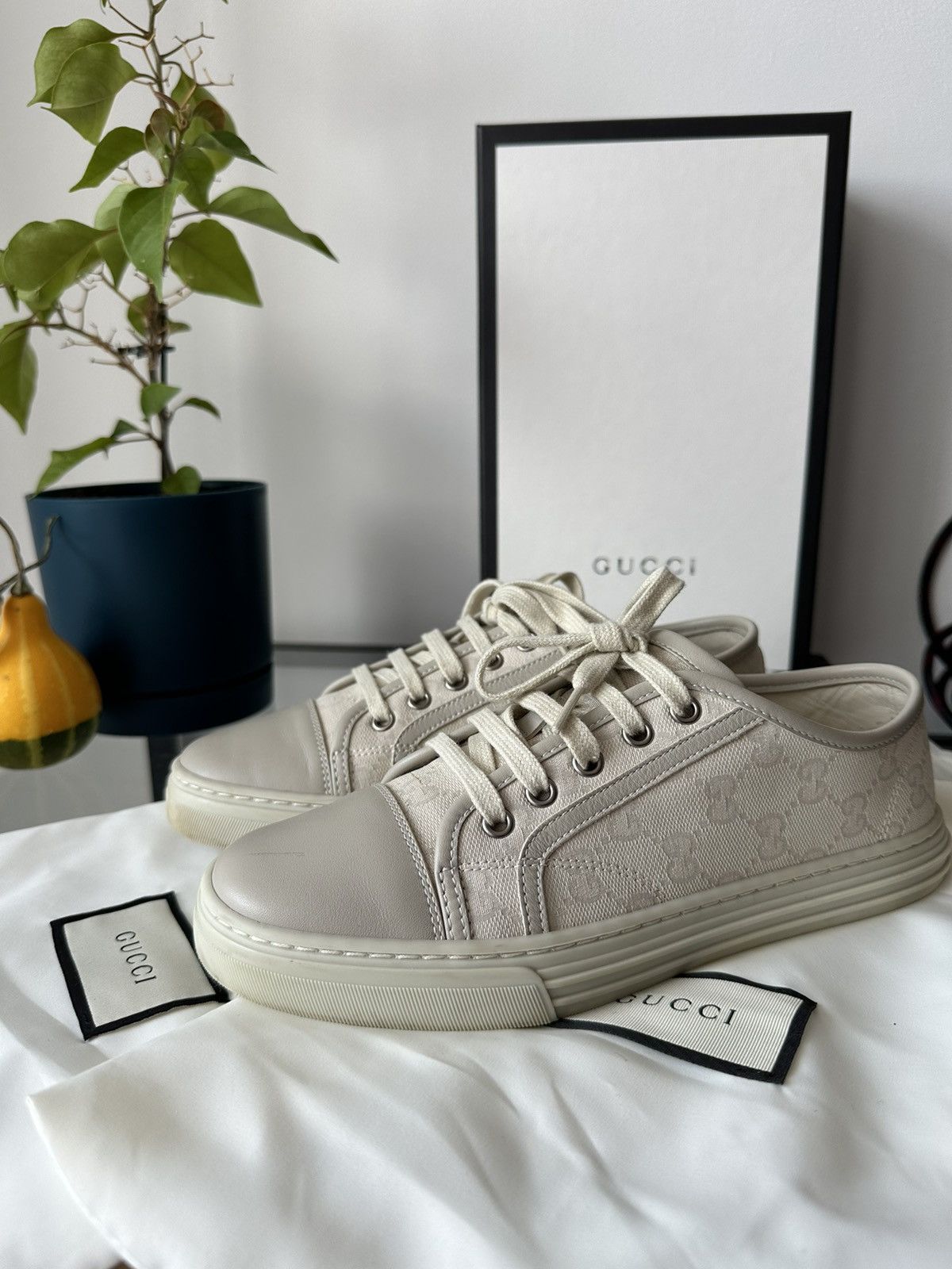 Gucci Cappuccino Fabric And Suede Sneakers | Grailed