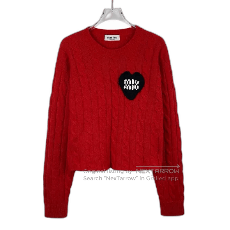 Miu Miu Miu Miu Red Logo Heart Sweater. Size US M / EU 48-50 / 2 - 1 Thumbnail