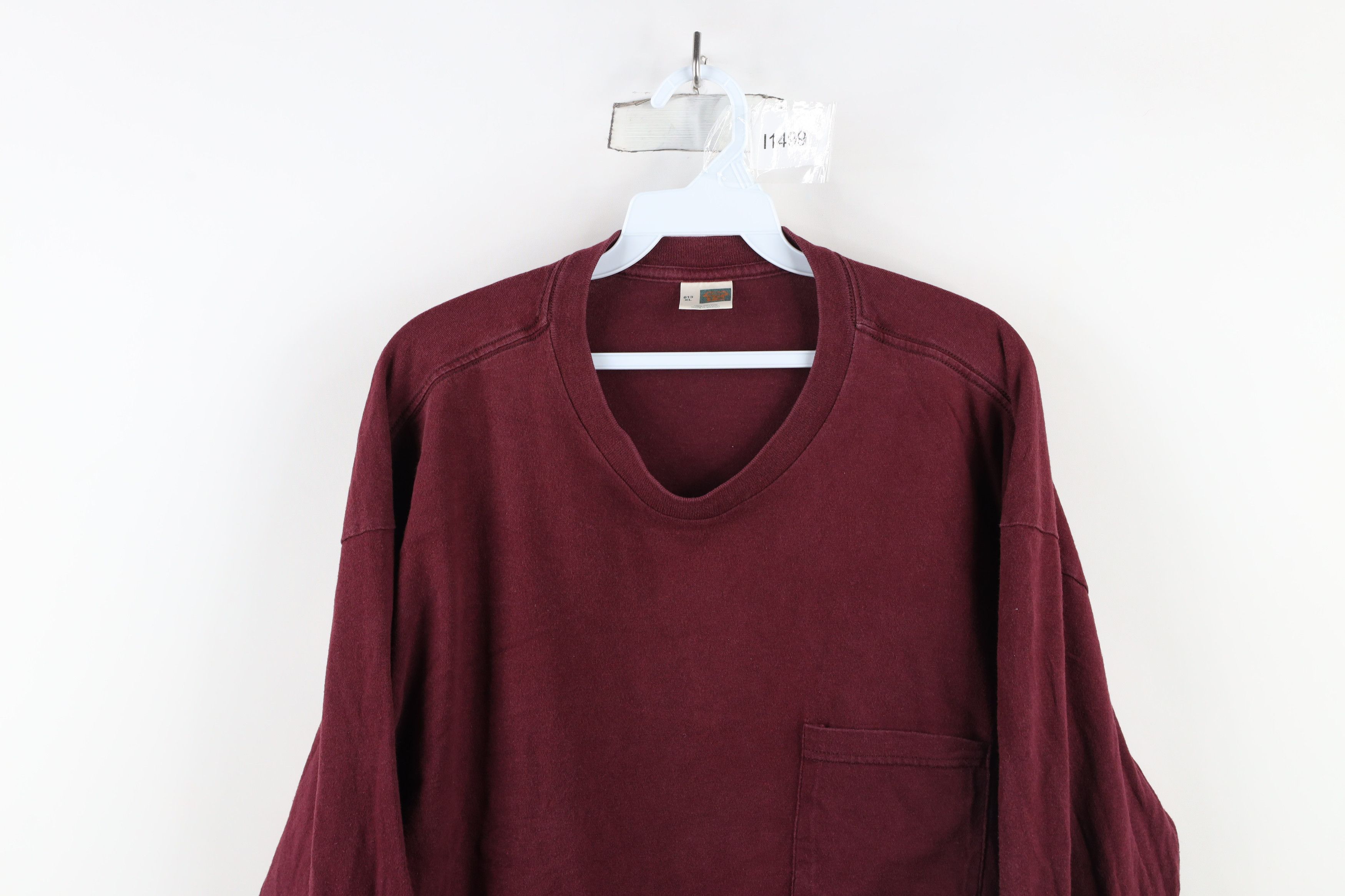 Vintage Vintage 90s Streetwear Long Sleeve Pocket T-Shirt Red Cotton Size US XL / EU 56 / 4 - 2 Thumbnail