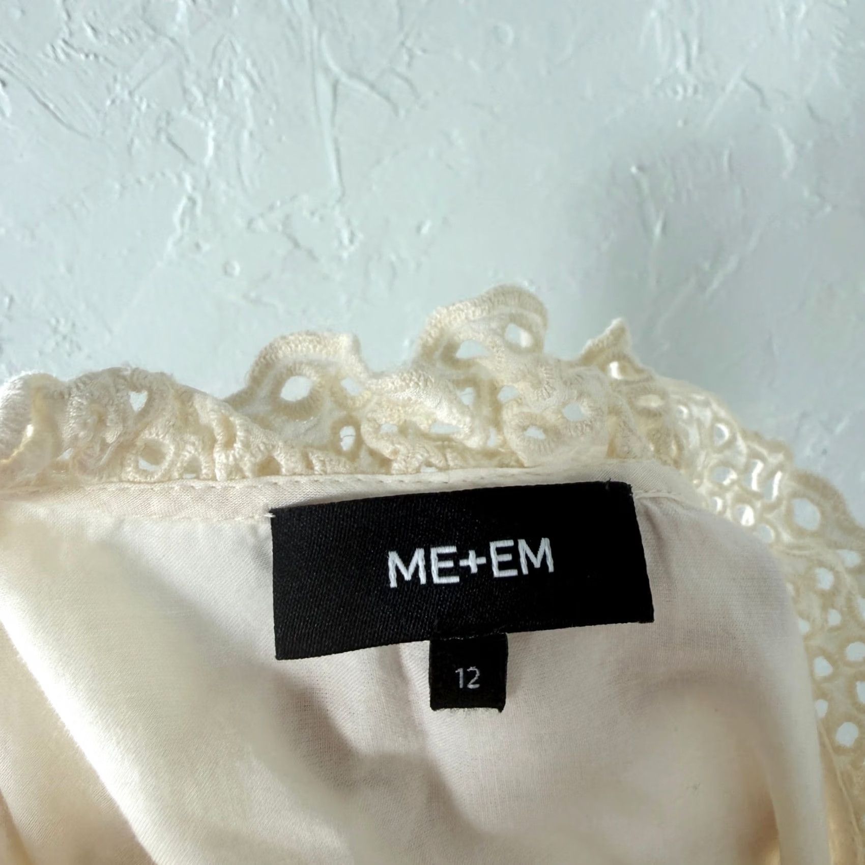 ME+EM ME+EM Womens Shirt S 12 Cotton Button Ruffle Collar Long Sleeve Smocked Cream Bohemian 12 Mens Womens Size XL / US 12-14 / IT 48-50 - 6 Thumbnail