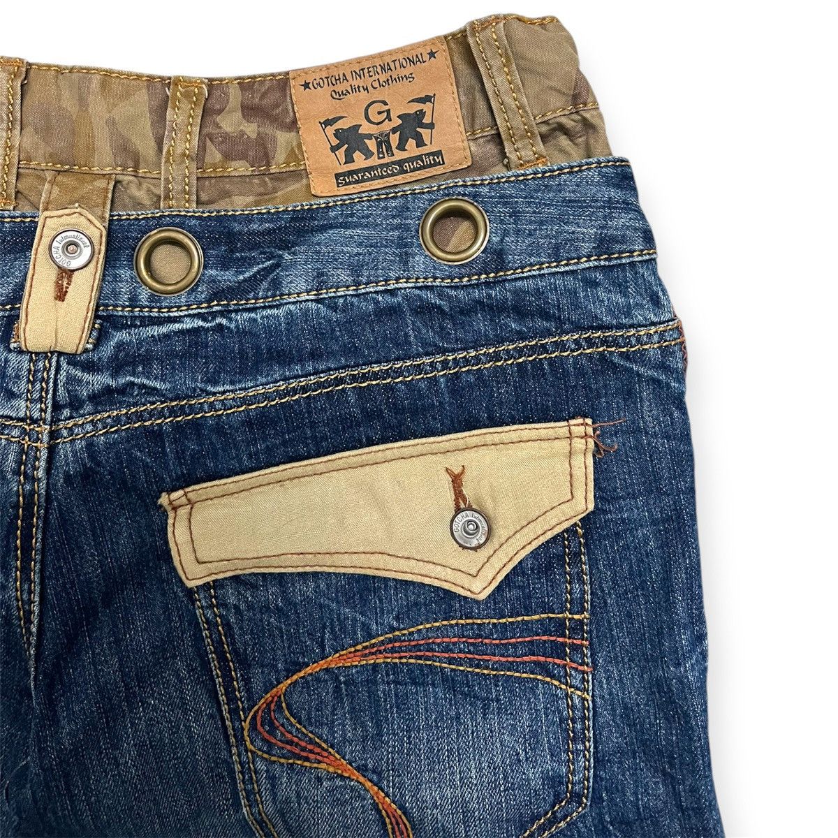 Gotcha × Vintage Gotcha Distressed Denim Double Waist Jeans Japan Size US 31 - 5 Thumbnail