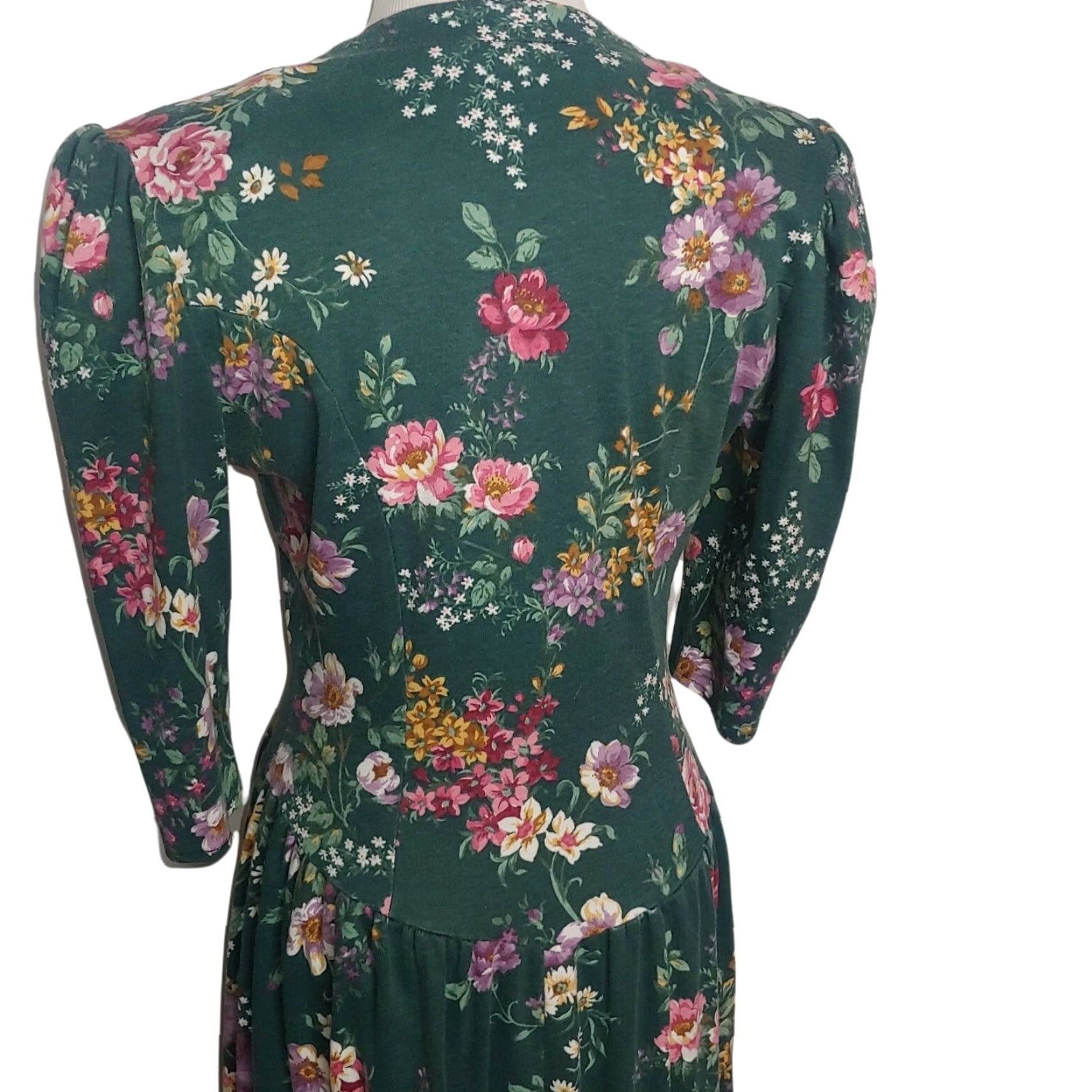 Vintage VINTAGE Scandels Dress Medium Green Floral Knit Cottagecore Drop Waist 1980s 1990s Womens Size M / US 6-8 / IT 42-44 - 3 Thumbnail
