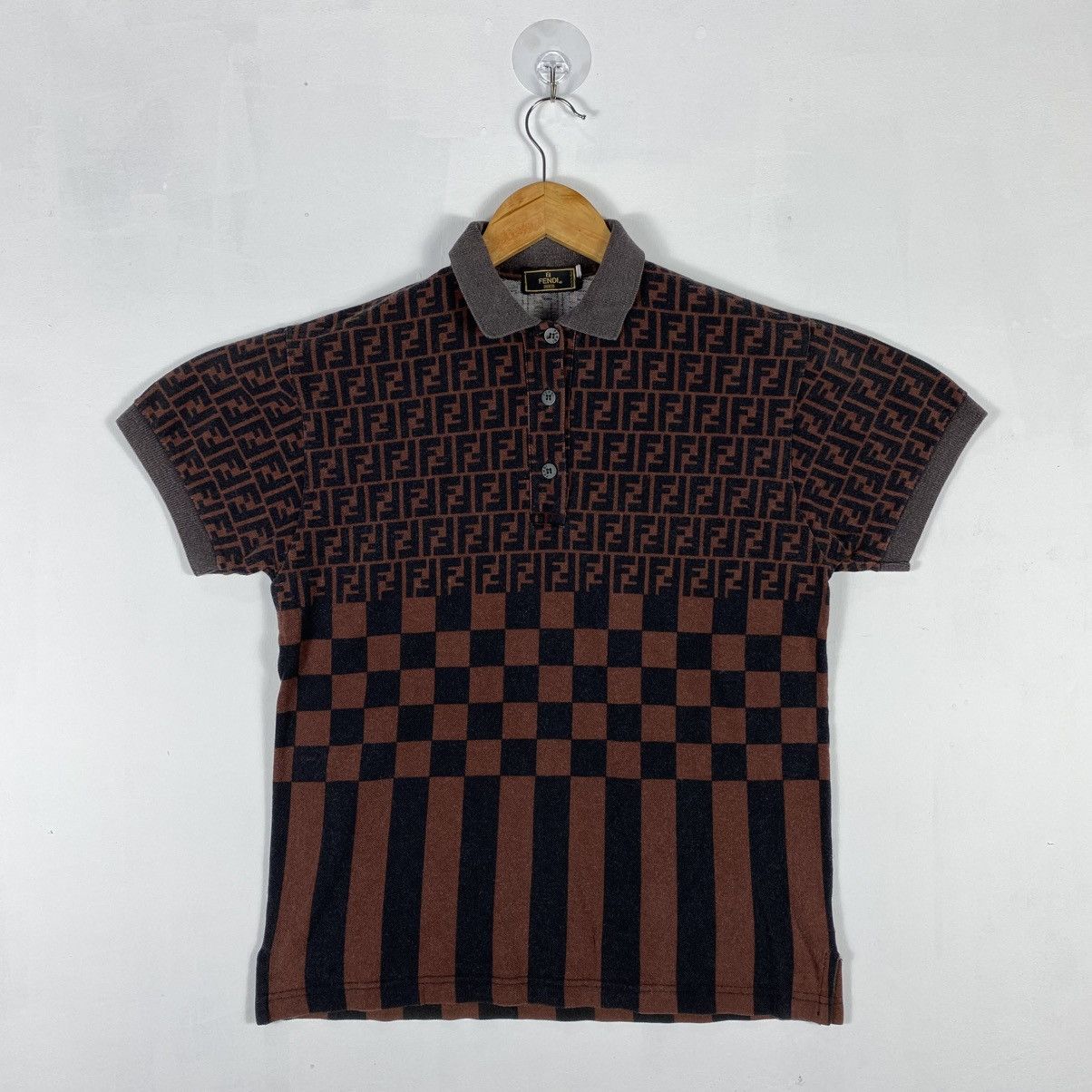 Fendi × Vintage Vintage FENDI Zucca Monogram Polo Shirt Size 3 Made In Italy Size M / US 6-8 / IT 42-44 - 2 Thumbnail