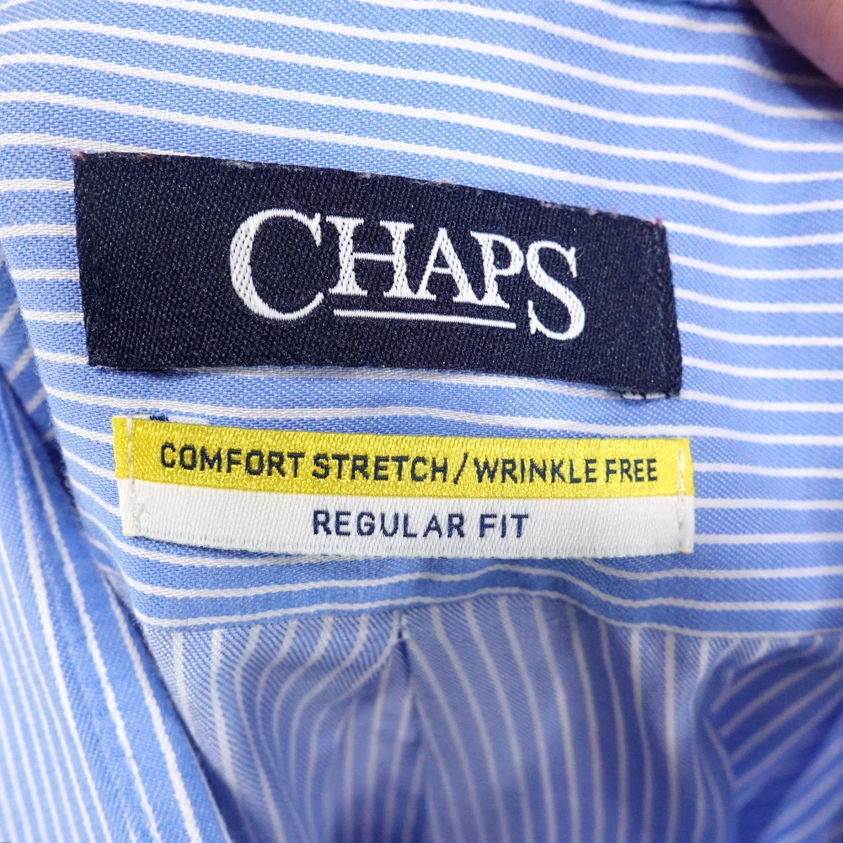 Chaps CHAPS COMFORT STRETCH REGULAR FIT DRESS SHIRT MENS SIZE 16 34/35 BLUE STRIPED LONG SLEEVE COTTON COLLARED BUTTON NICK? Size 42R - 6 Thumbnail