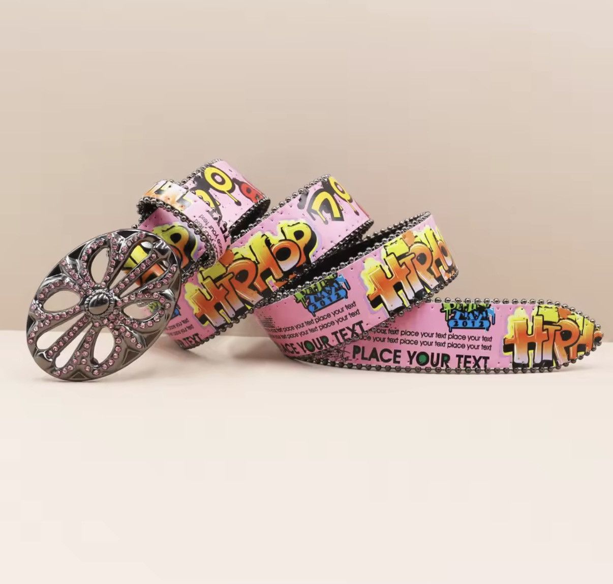 Other Punk Rhinestone Graffiti Western Cowboy PU Leather Belt Size ONE SIZE - 3 Thumbnail