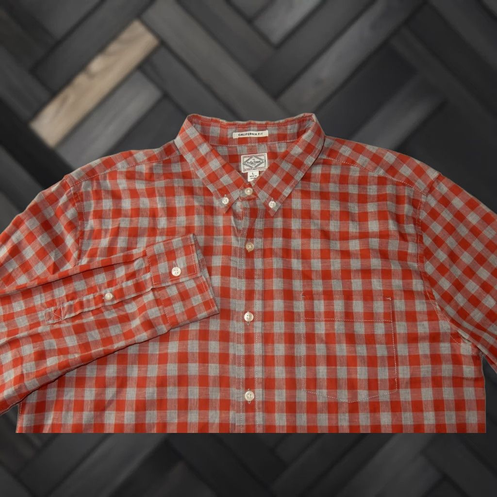 J.Crew Lucky Brand Men's Button Front Shirt Size L California Fit Plaid Orange Long Sleeve Mens Shirt Size US L / EU 52-54 / 3 - 1 Thumbnail