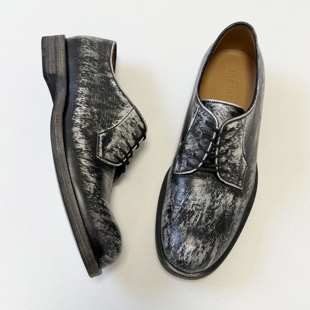 Jil Sander Black/White ‘Distressed Leather’ Derby Shoes Size US 9 / EU 42 - 25 Thumbnail