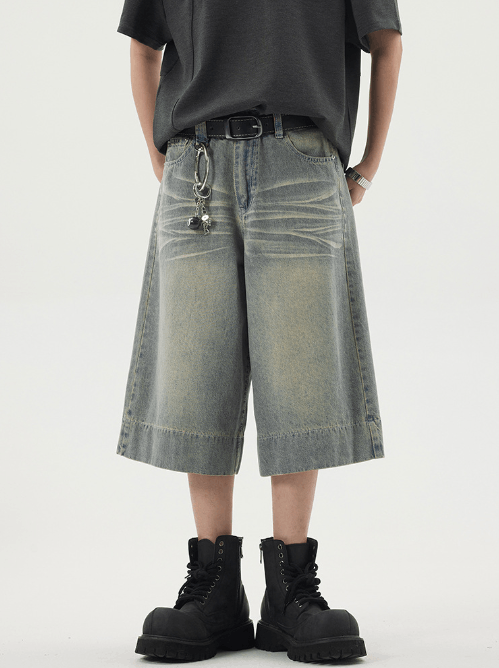 Japanese Brand × Jean American retro washed loose distressed denim shorts Size US 32 / EU 48 - 1 Thumbnail