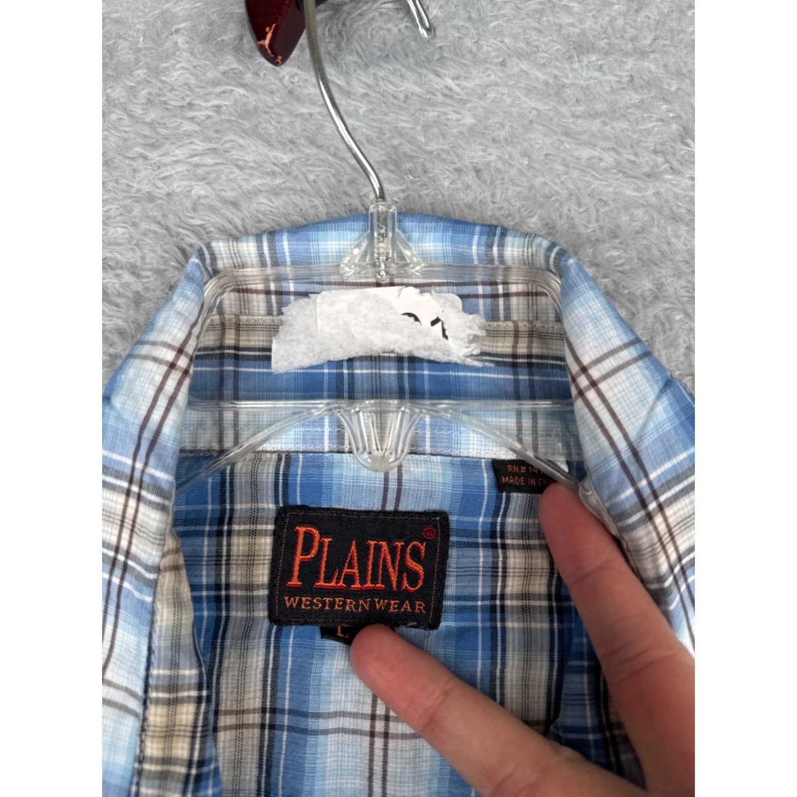 Vintage plains Shirt Men Large Blue Plaid Western Pearl Snap Rodeo Poly Blen Size US L / EU 52-54 / 3 - 7 Thumbnail