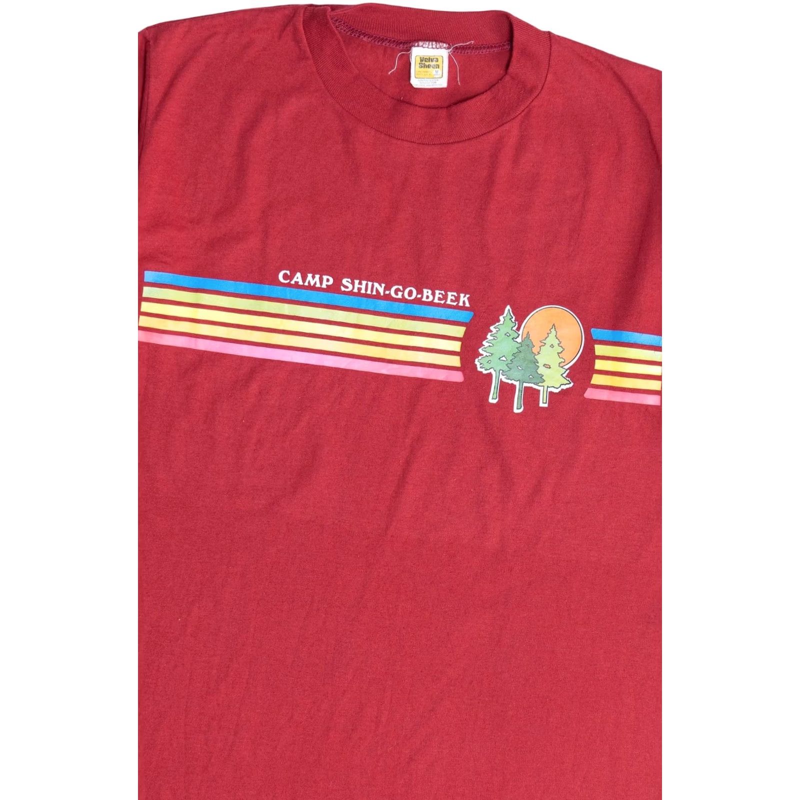 Velva Sheen VINTAGE Velva Sheen Camp Shin-Go-Beek T-Shirt Rainbow Stripe Single Stitch Red Unisex Adults Medium 1980s Mens Womens Boys Girls Size US M / EU 48-50 / 2 - 2 Thumbnail