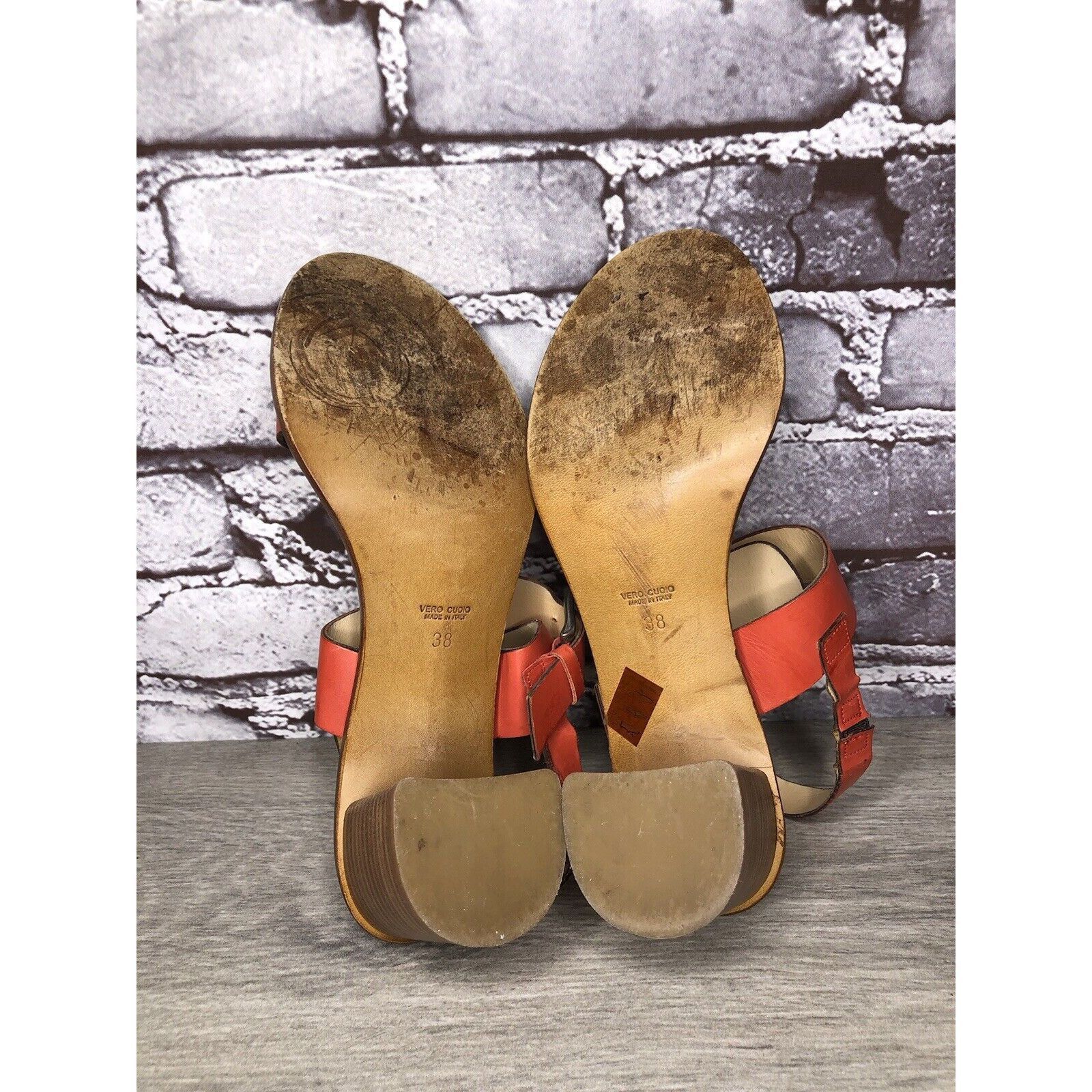 Other Mara Mei Orange Leather Ankle Strap Stacked Heeled Sandals W Size US 8 / IT 38 - 10 Thumbnail