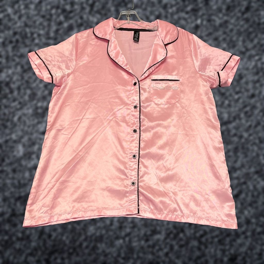 Bebe Bebe Shirt Womens M Pink Satin Piping Trim Beaded Logo Lounge Sleepwear Size M / US 6-8 / IT 42-44 - 1 Thumbnail