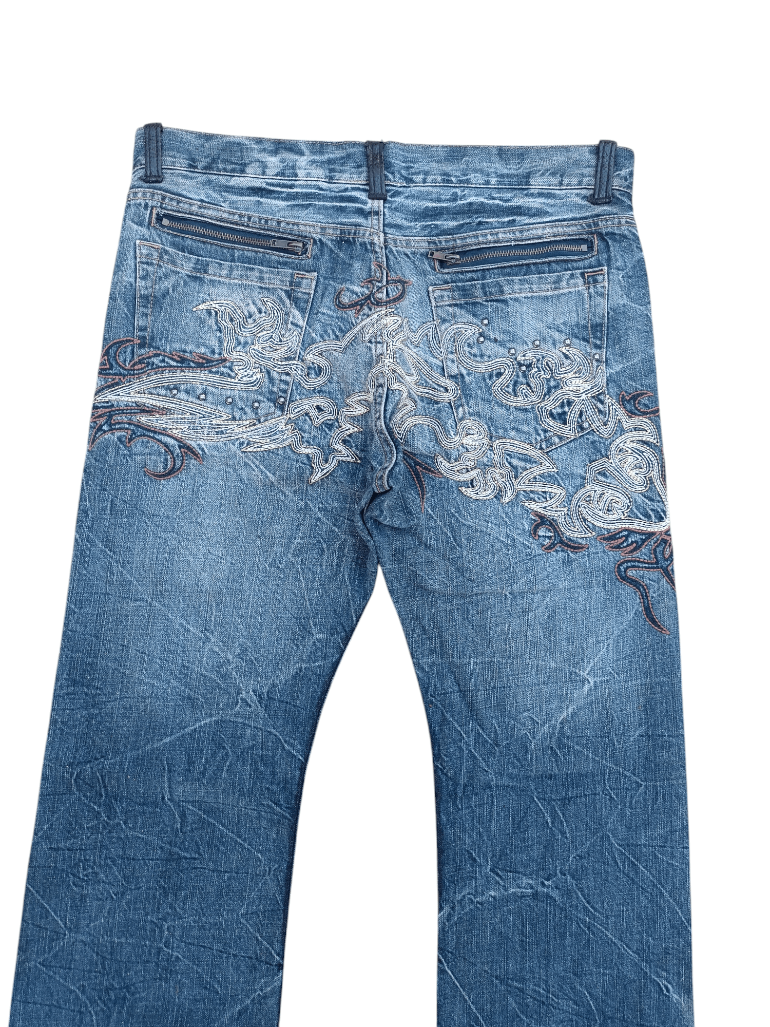 Japanese Brand × Tornado Mart RARE 💥 JAPANESE BRAND WHISKERS DISTRESSED EMBROIDERY DENIM Size US 34 / EU 50 - 10 Thumbnail