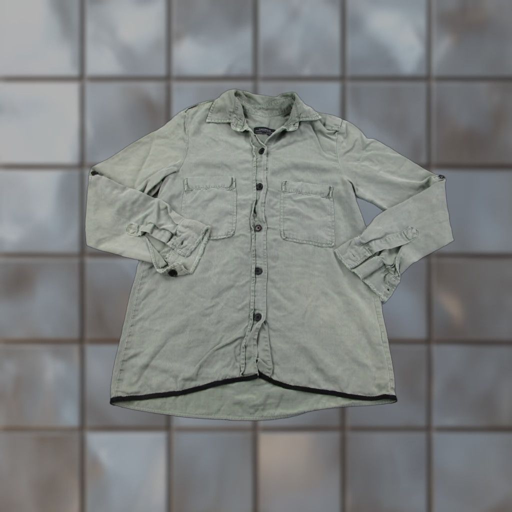 Zara Zara Shirt Womens XS Army Military Green Lyocell Collared Button-Up Workwear Long Sleeve Oversized Closet Basic Size XS / US 0-2 / IT 36-38 - 1 Thumbnail