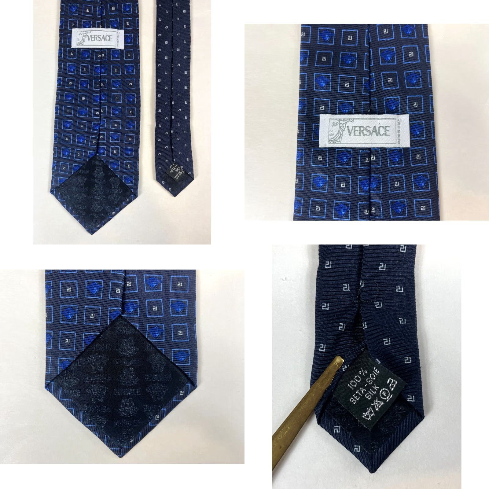 Versace VINTAGE Versace Men's Silk Tie Geometric Navy 58.75" Length 3.5" Width Made in Italy Mens Size ONE SIZE - 8 Thumbnail