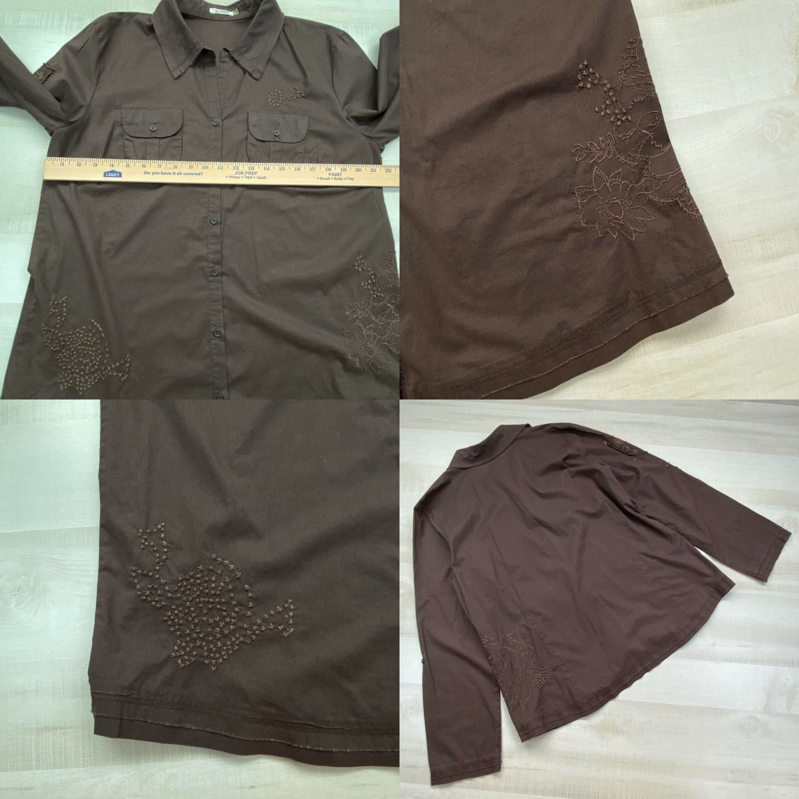 Old Navy Old Navy Womens XL Brown Roll Tab Embroidered Cotton Button Up Shirt Size XL / US 12-14 / IT 48-50 - 8 Thumbnail
