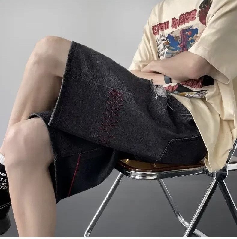 Denime × Japanese Brand Streetwear Shorts Casual Loose-fit Straight-leg Ripped Denim Size US 33 - 8 Thumbnail