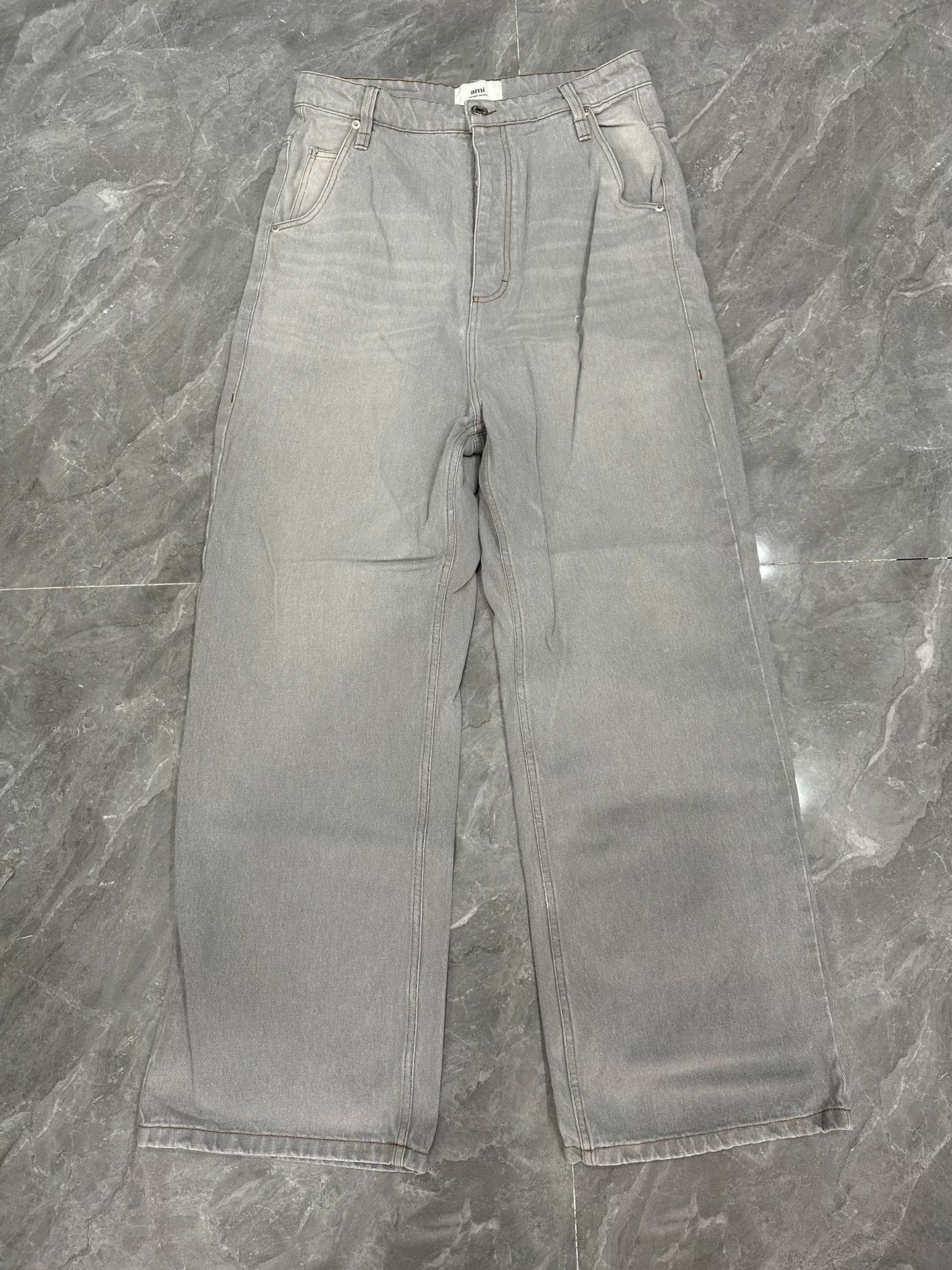AMI AMI Gray Wide-Leg Flared Jeans Size US 31 - 1 Thumbnail