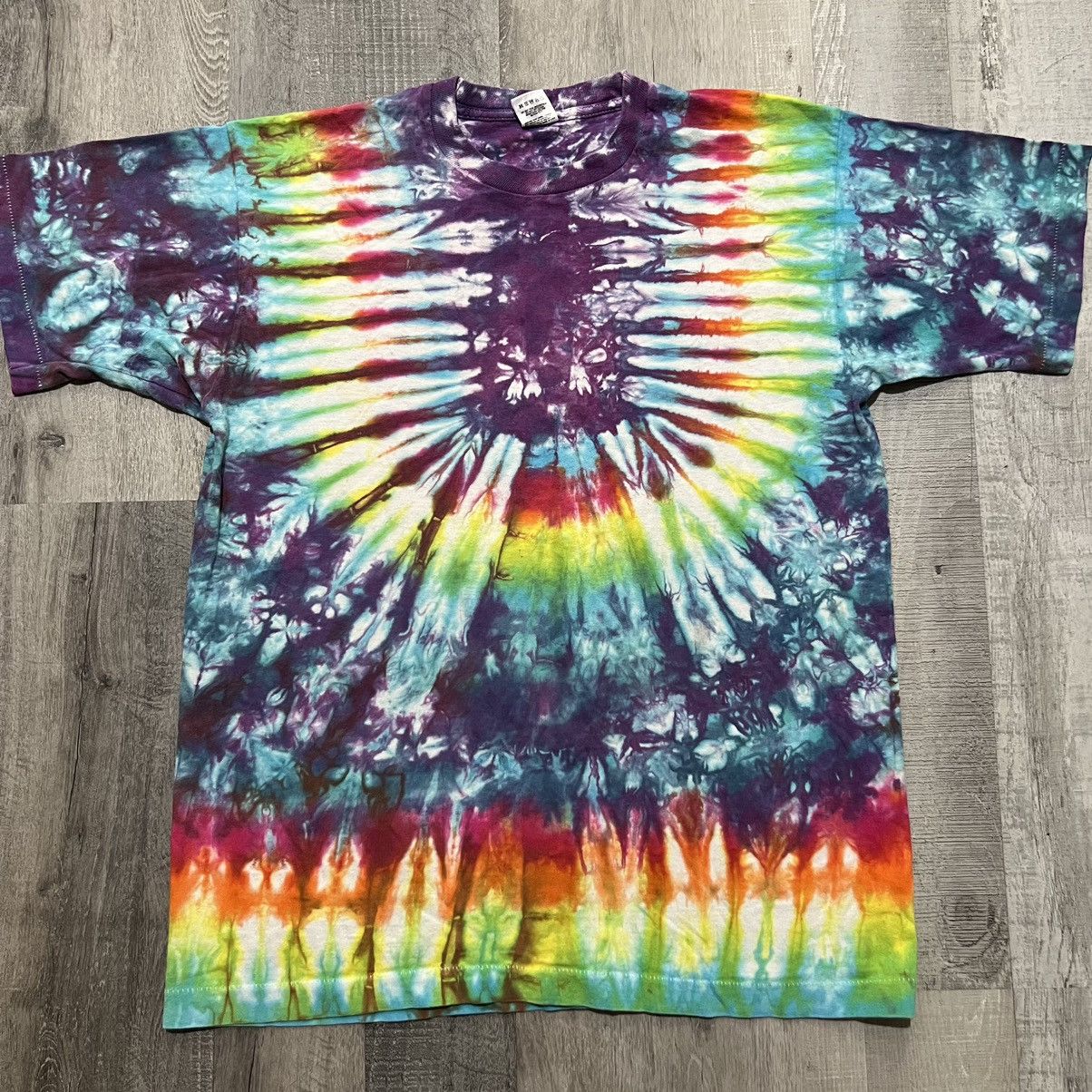 Fruit Of The Loom × Vintage VTG Psychedelic 1990s Rainbow Tie Dye Hippie Festival Shirt Size US L / EU 52-54 / 3 - 1 Thumbnail