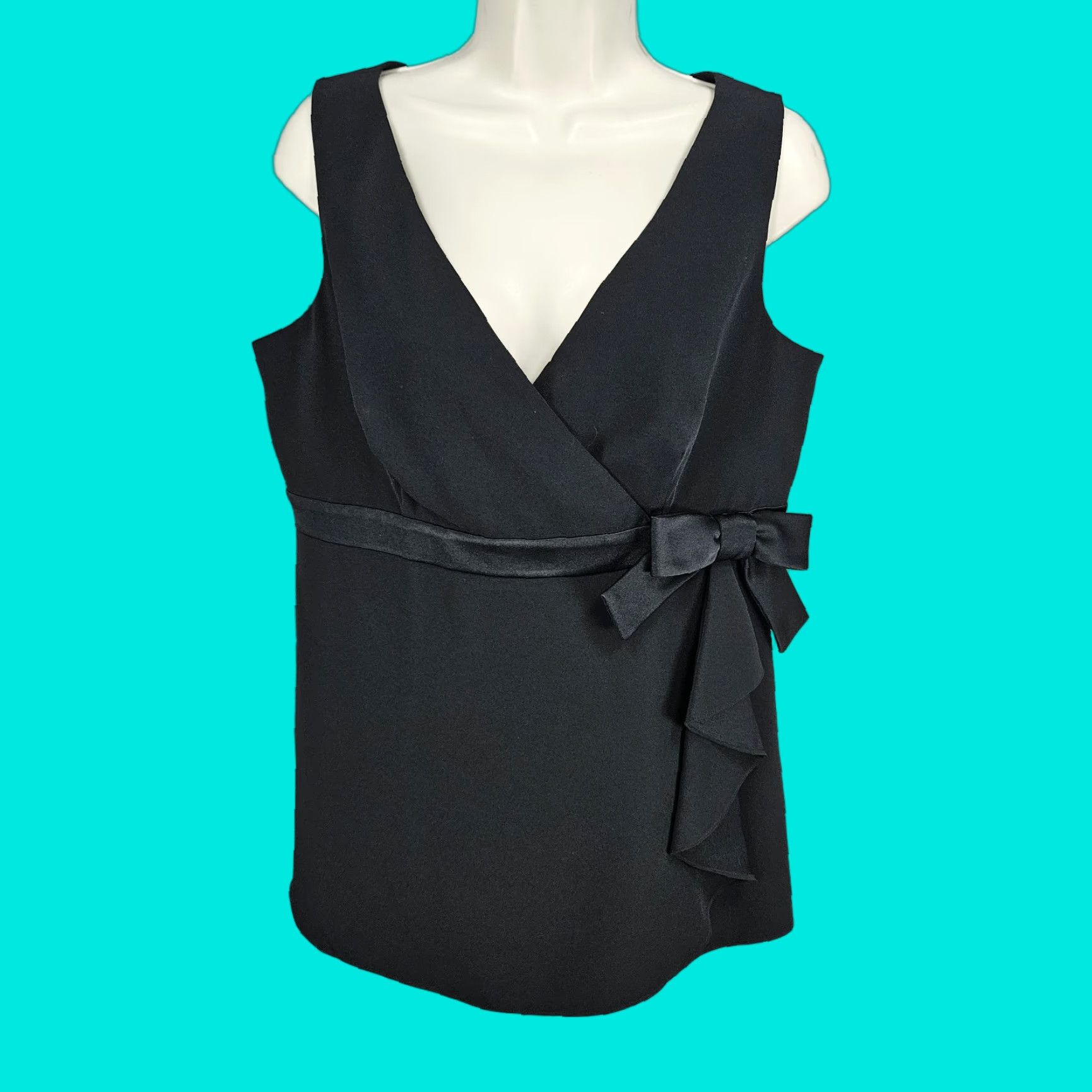 Talbots Talbots Blouse Satin Bow V-Neck Sleeveless Peplum Band Top 10 Black Womens Dressy Party/Cocktail Size L / US 10 / IT 46 - 1 Thumbnail