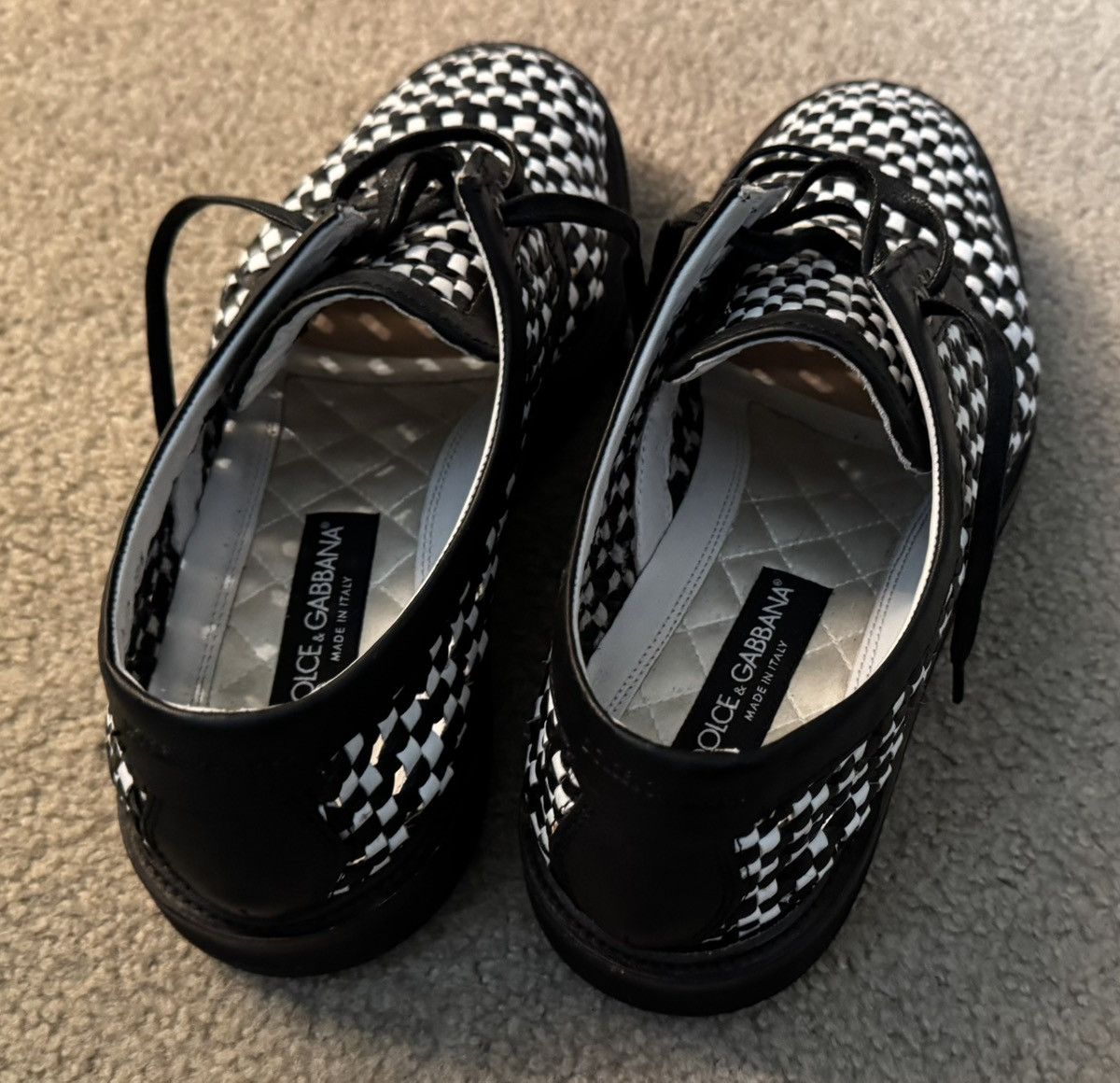 Dolce & Gabbana Black & White Check - Leather Lace Shoes Size US 10.5 / EU 43-44 - 3 Thumbnail