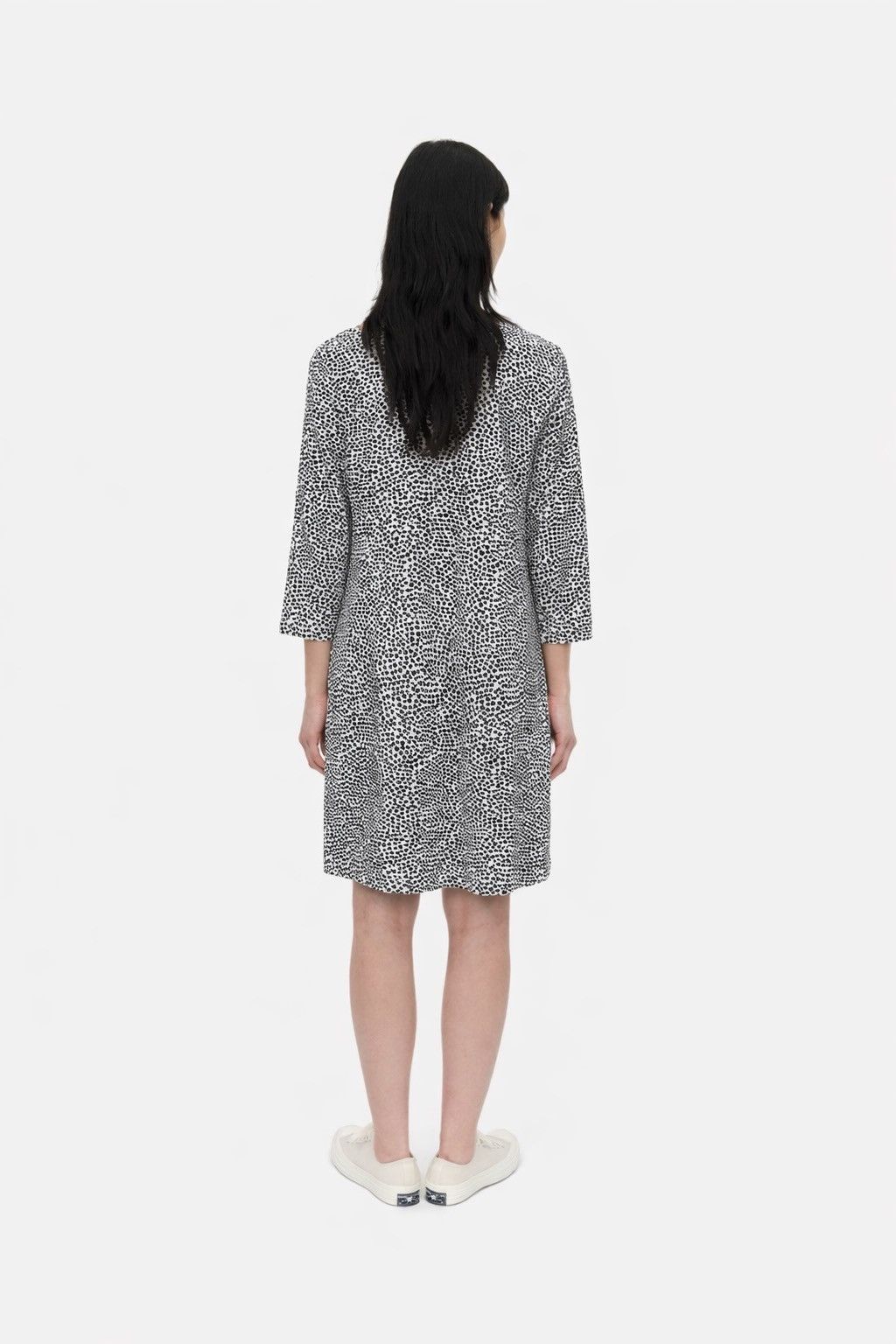 Marimekko Marimekko Womens Cotton Dress Black White Pattern 3/4 Sleeve Size M / US 6-8 / IT 42-44 - 2 Thumbnail