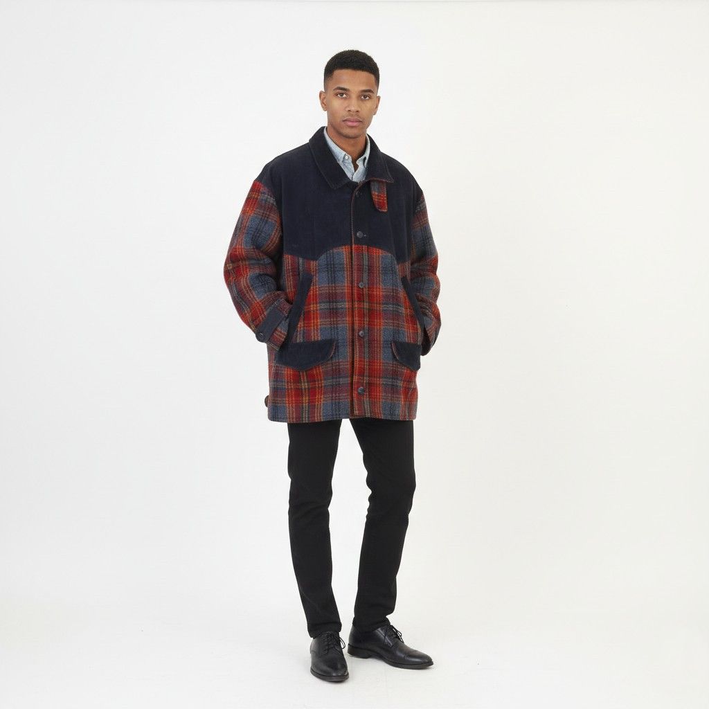 Vintage Vintage Men L Jacket Wool Checkered Navy Blue Bottoms 1479 Size US L / EU 52-54 / 3 - 1 Thumbnail