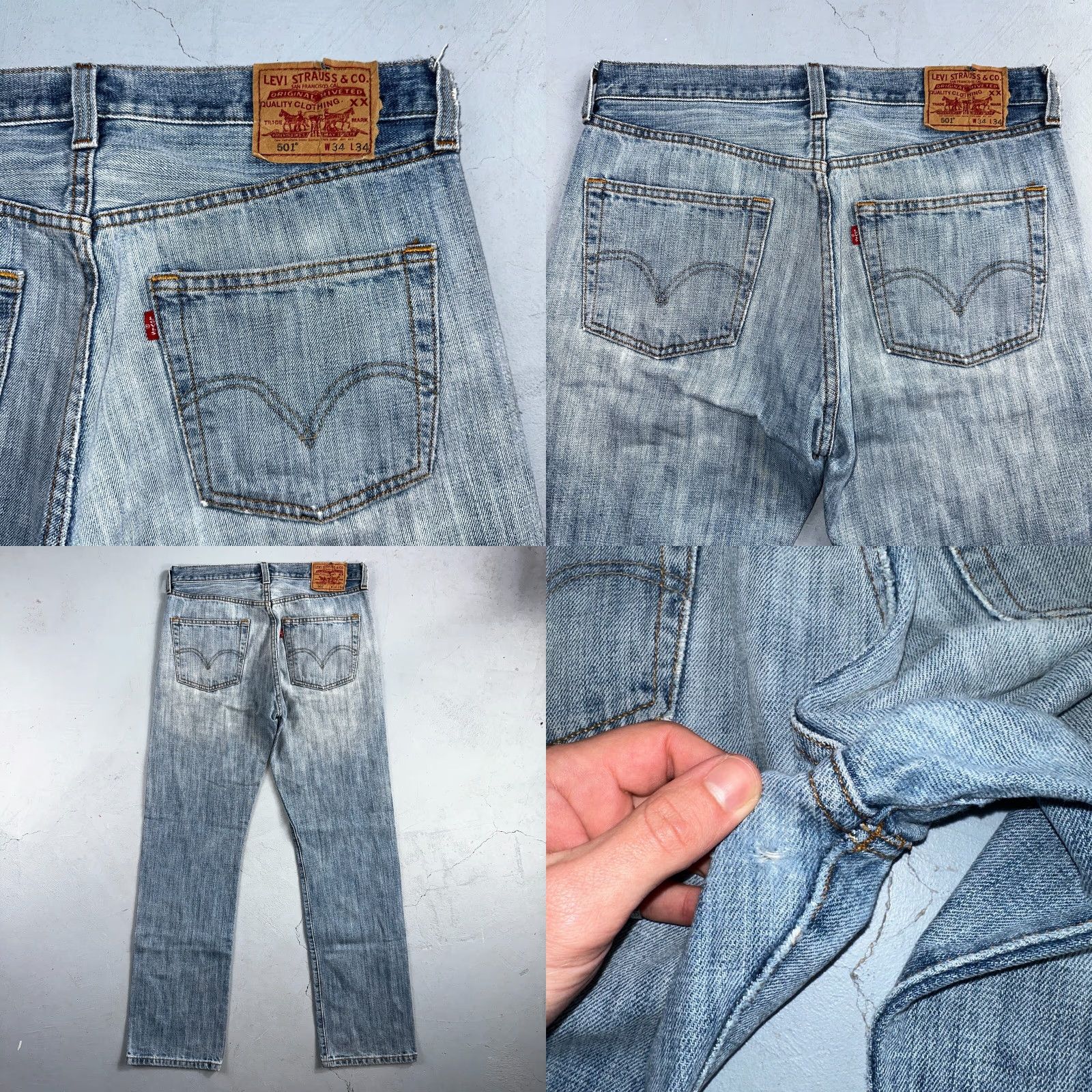 Levi's VINTAGE Levi's 501 Jeans Straight 34x34 Men Blue Light Wash 90s - Regular Rise Mid 10-12 - Button Closure Size US 34 / EU 50 - 10 Thumbnail