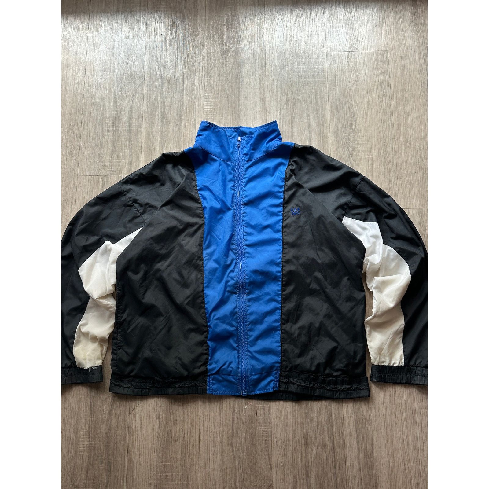 Adidas Vintage USA Olympics Adidas Black Blue Windbreaker Jacket Size US XL / EU 56 / 4 - 1 Thumbnail