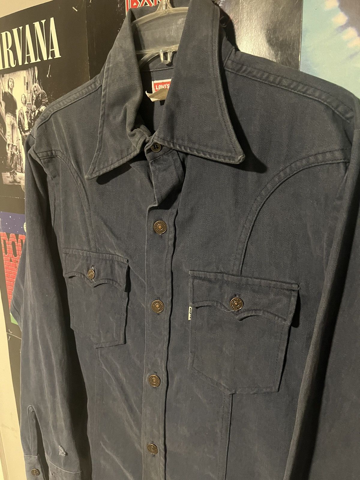 Levi's Vintage 70’s 80s Levi’s heavy Button down Navy Point collar Size US L / EU 52-54 / 3 - 3 Thumbnail