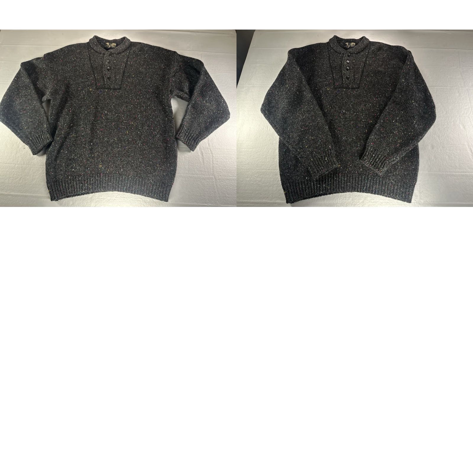 Vintage FLUID Fleck Knit Henley Sweater Men’s Large Gray Wool Blend Button Pullover Size US L / EU 52-54 / 3 - 11 Thumbnail