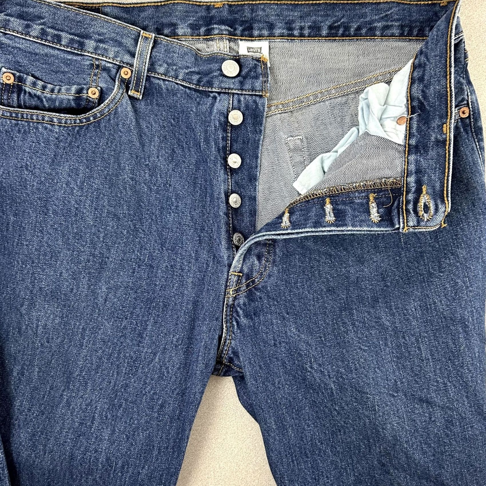 Levi's New Title: Levi's 501 Denim Jeans - Medium Wash - Button Fly - 36" Waist - 34"inseam - 501 Logo - 30" Length Size US 36 / EU 52 - 3 Thumbnail