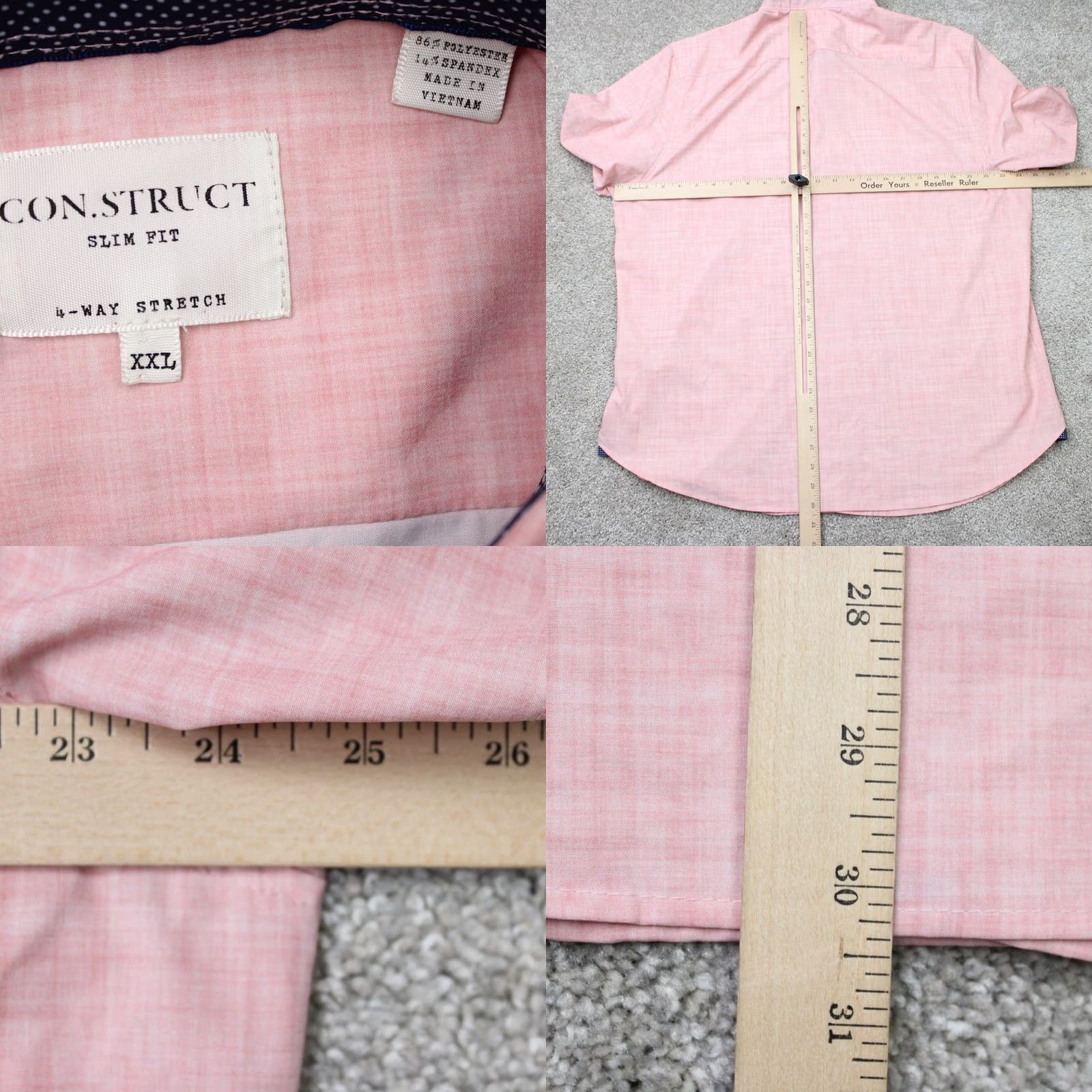 Pinko Construct Shirt Men 2XL XXL Pink Slim Fit 4-Way Stretch Short Sleeve Button Down Size US XXL / EU 58 / 5 - 8 Thumbnail