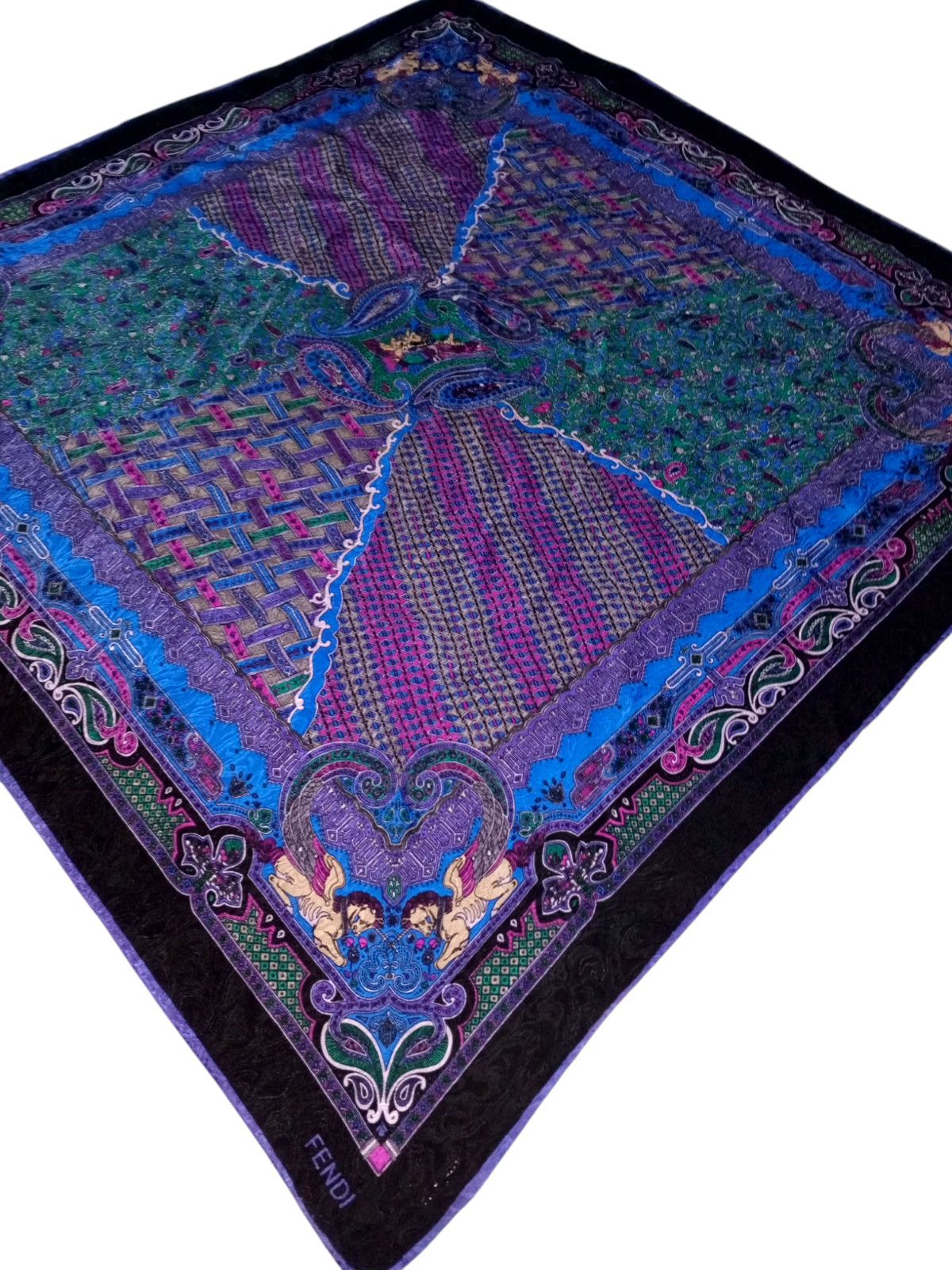 Fendi FENDI ROMA ITALY Blue Indian Sultan Geometric Silk Scarf Size ONE SIZE - 3 Thumbnail