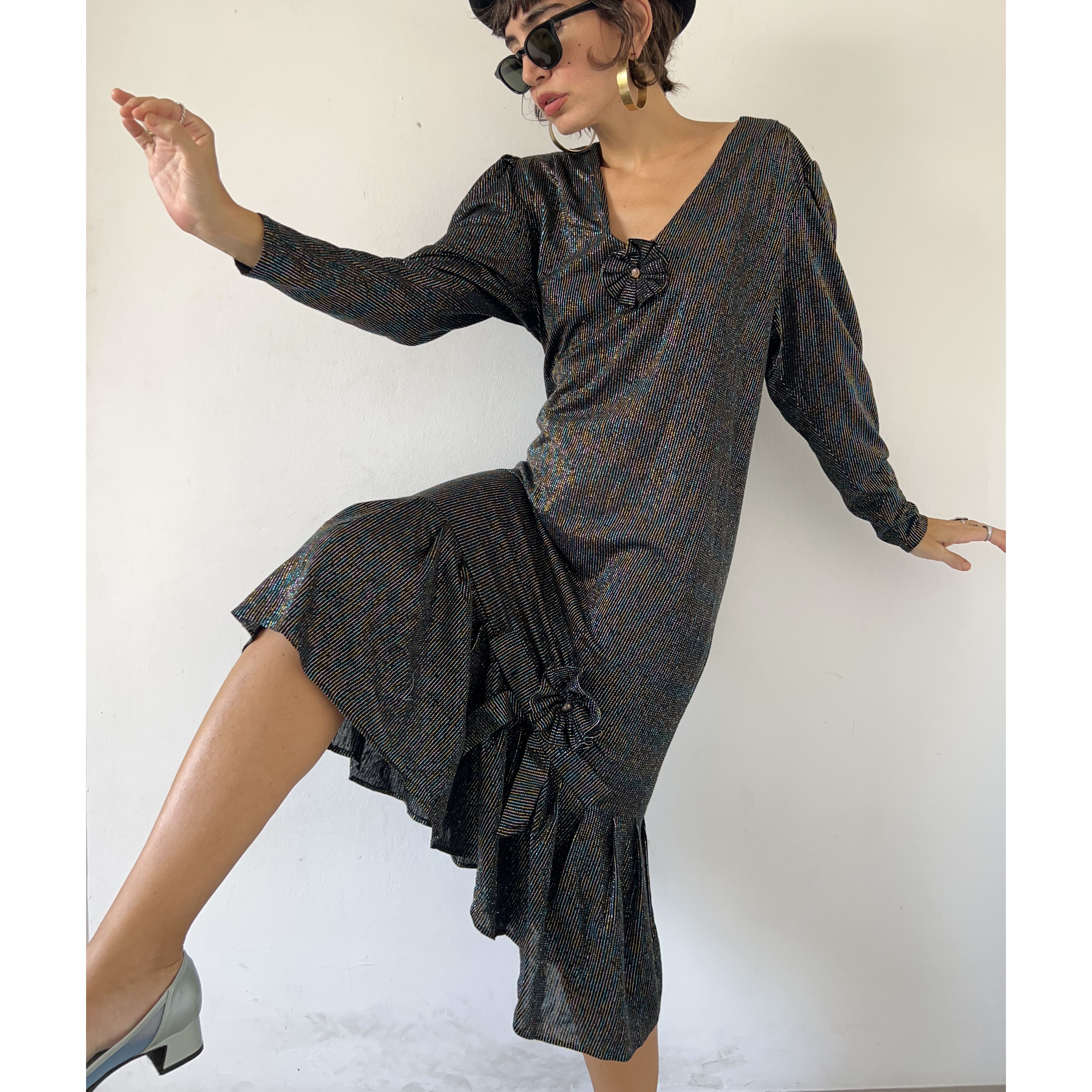 Vintage 80s Black Shimmer Party Dress Size XL / US 12-14 / IT 48-50 - 1 Thumbnail