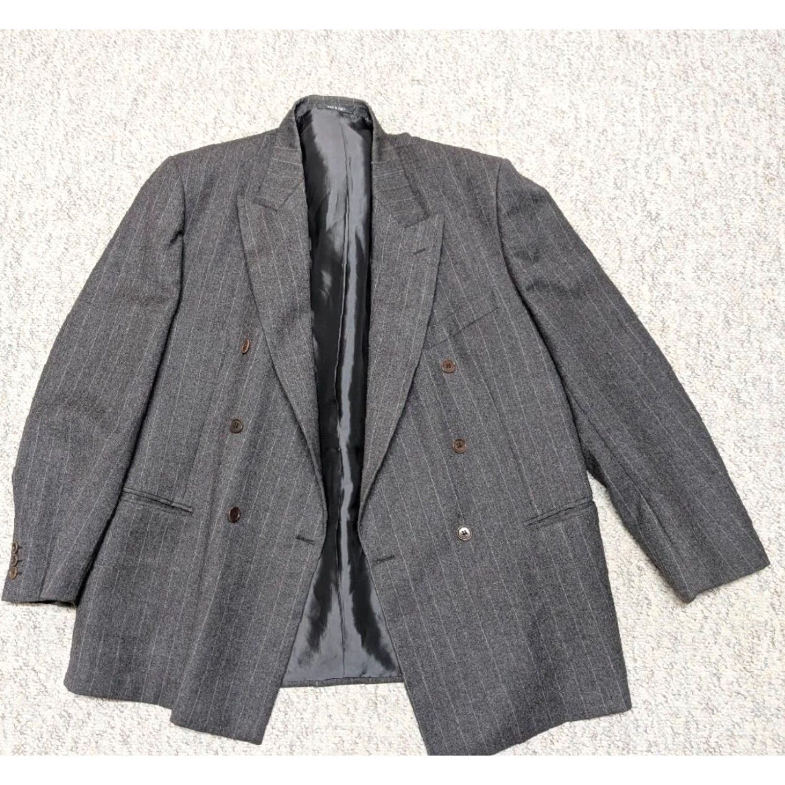 Doublet Lebole 46L Double-Breasted Blazer Pinstripe Flannel Wool Italy Men Blazer Vintage 1980s-90s Pinstripe Gray 46L Mens Size 46R - 4 Thumbnail