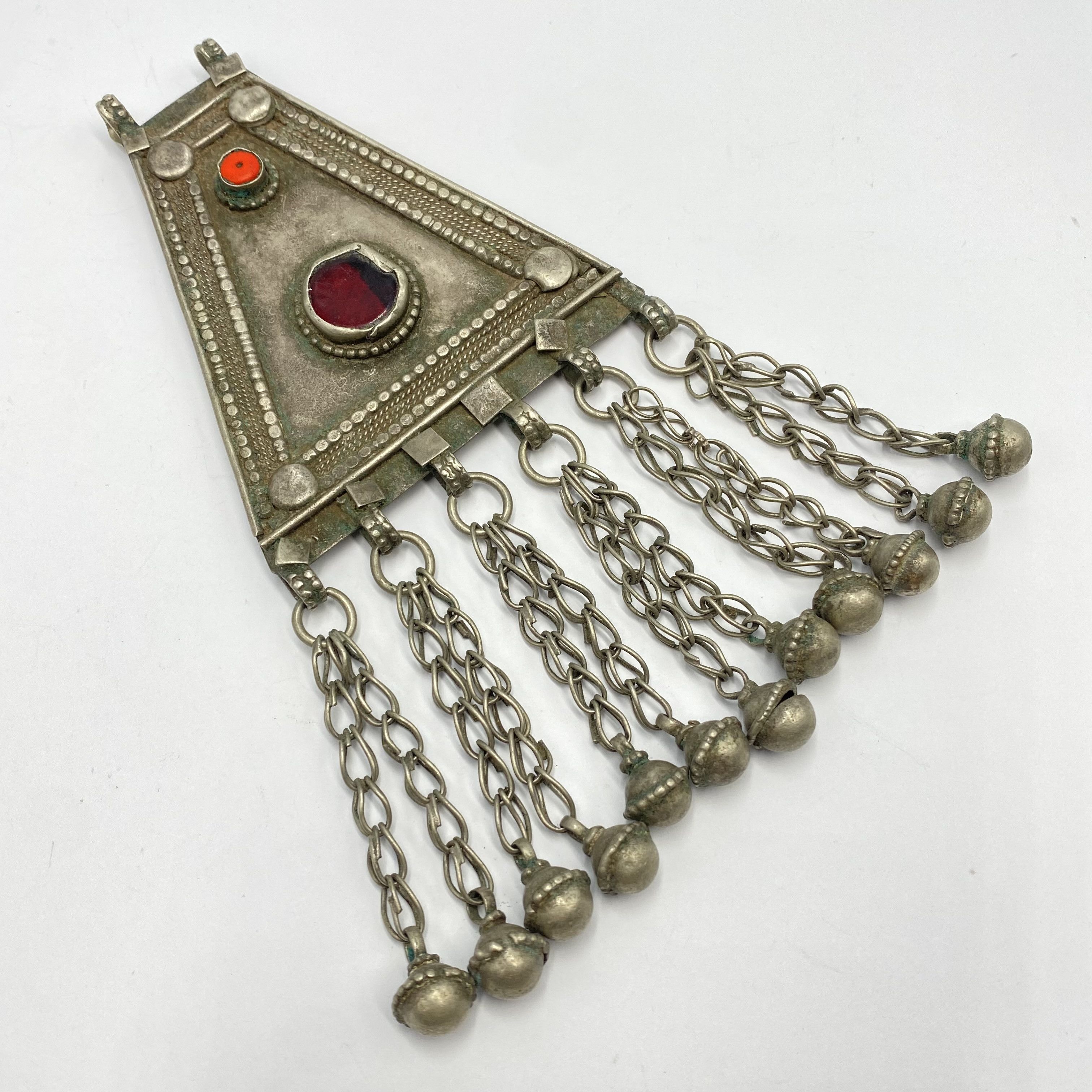Vintage Massive Antique Yemenite Silver Coral Jewelry Pendant 120 gr Size ONE SIZE - 2 Thumbnail