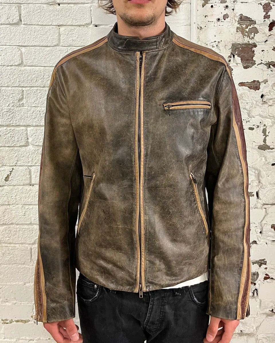 Kenzo Kenzo Brown Eroded Racer Leather Jacket Size US M / EU 48-50 / 2 - 2 Thumbnail