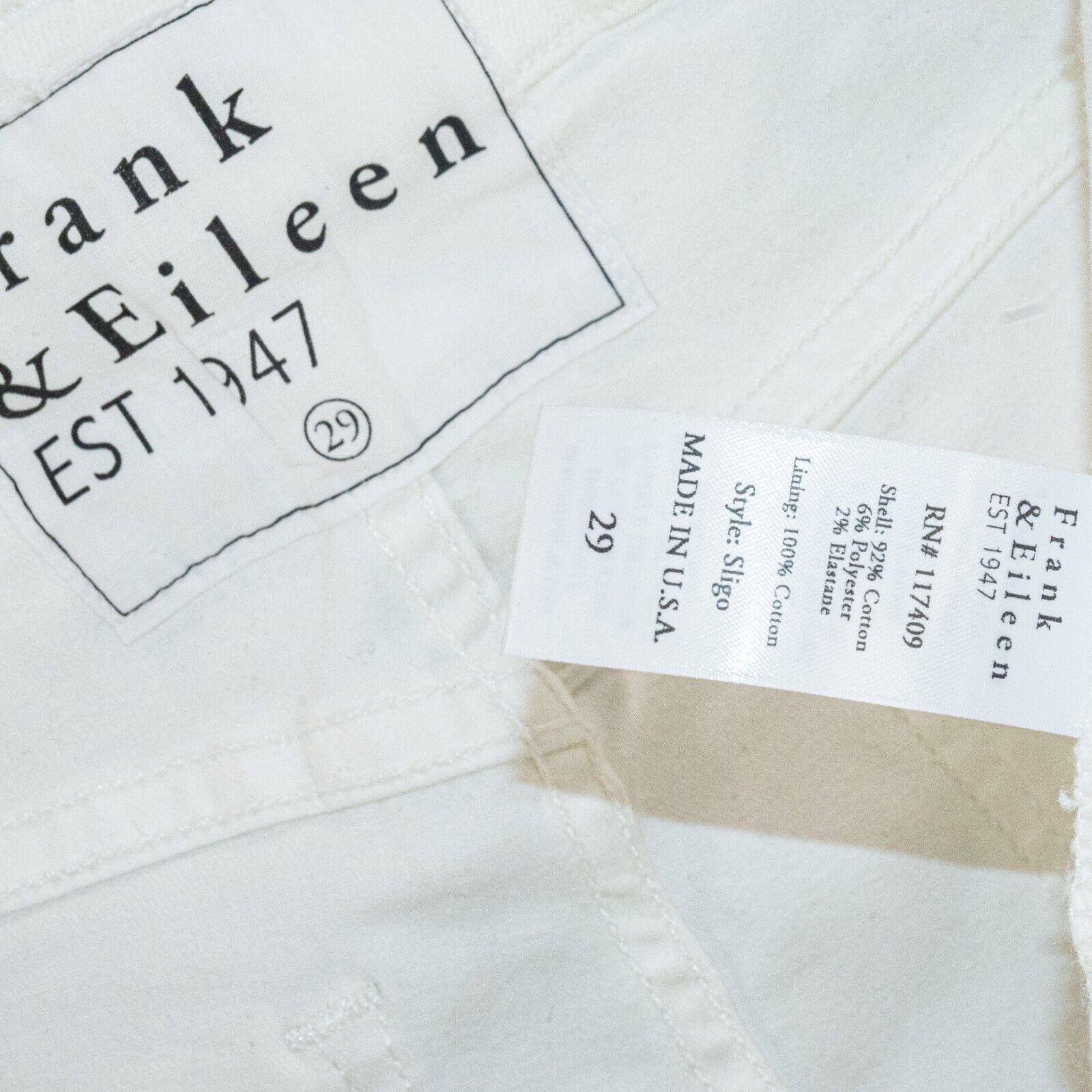 Frank & Eileen Frank & Eileen SLIGO White Italian Performance Denim Jeans Size 29" - 7 Thumbnail