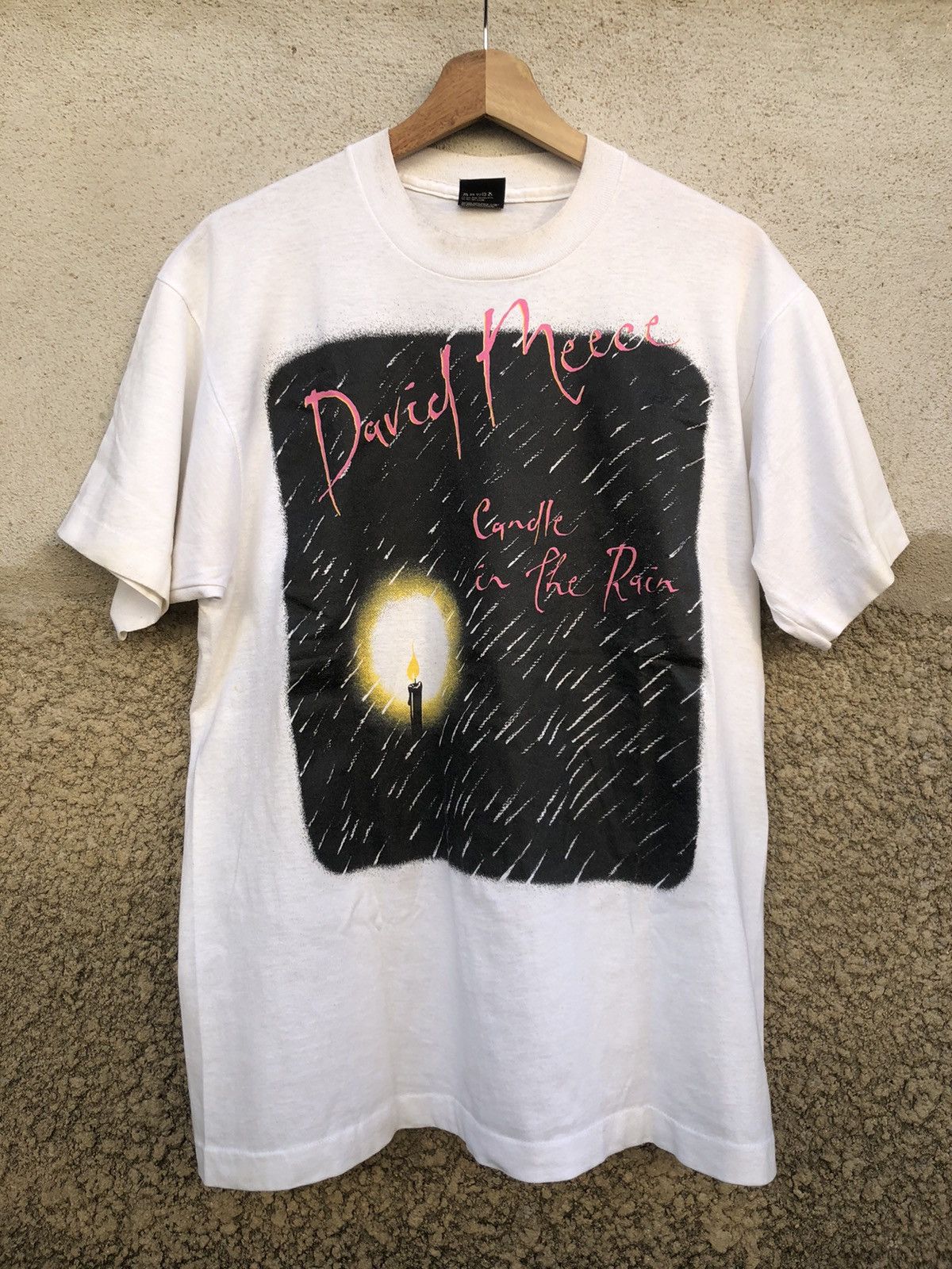 image of Band Tees x Tour Tee Vintage 80's David Mecca "burn The Night Away" Tshirt in White (Size Large)
