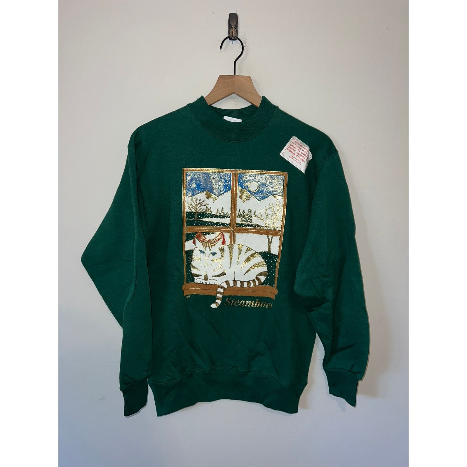 Hanes 90s Steamboat Colorado Green Cat Winter Snow Sweatshirt M Size US M / EU 48-50 / 2 - 1 Thumbnail