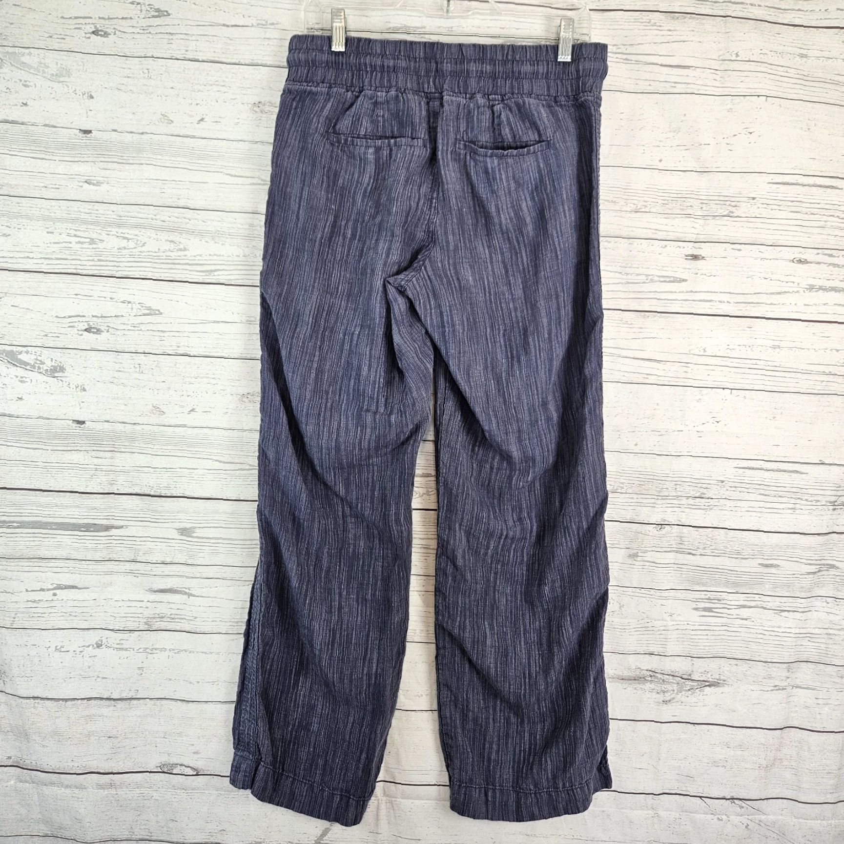 Athleta Athleta Womens Cabo Textured Wide Leg Linen Pants Sz 6 Blue Pull On Pockets Size 28" / US 6 / IT 42 - 3 Thumbnail