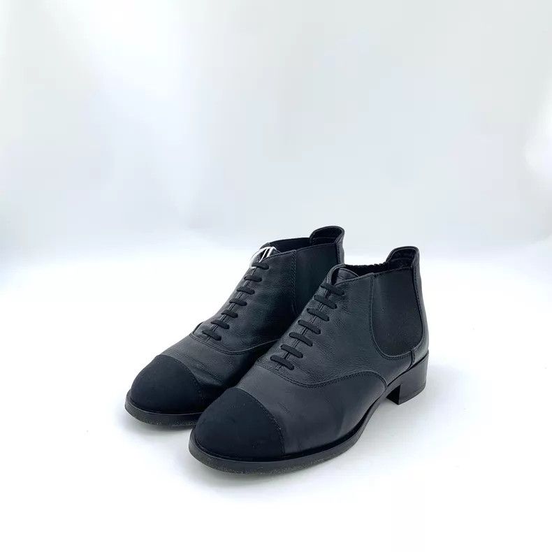 Chanel Chanel Black leather stitched round toe casual boots Size US 6 / IT 36 - 1 Thumbnail