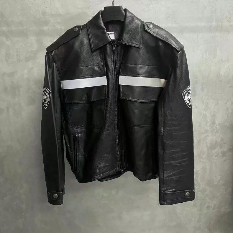 Balenciaga Balenciaga Black logo reflective striped logo leather jack Size US L / EU 52-54 / 3 - 1 Thumbnail