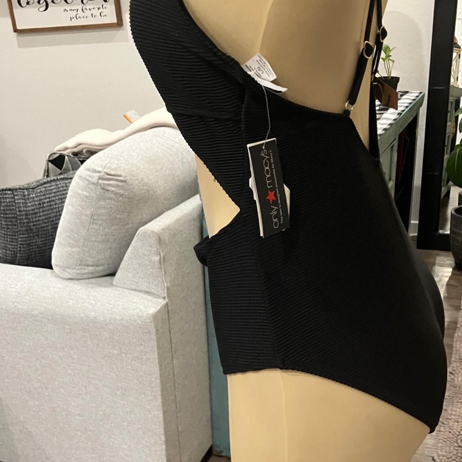 Bar III NWT Bar III Black One-Piece Cutout Swimsuit with Front Knot Size ONE SIZE - 9 Thumbnail