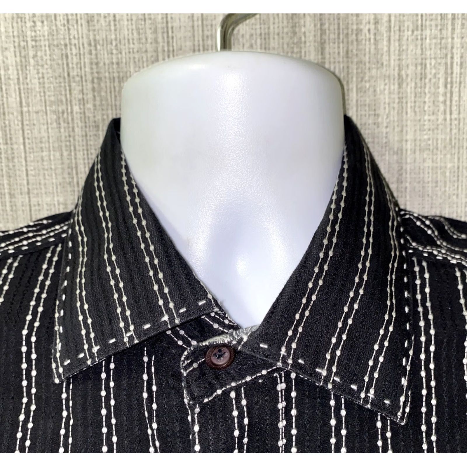 BUGATCHI Bugatchi Uomo Shirt Mens Black Striped Long Sleeve Button Front Size L Size US L / EU 52-54 / 3 - 3 Thumbnail