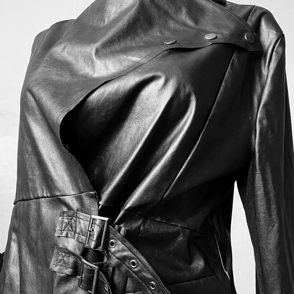 Vintage Vintage leather biker Avant Garde long neck jacket Size S / US 4 / IT 40 - 3 Thumbnail