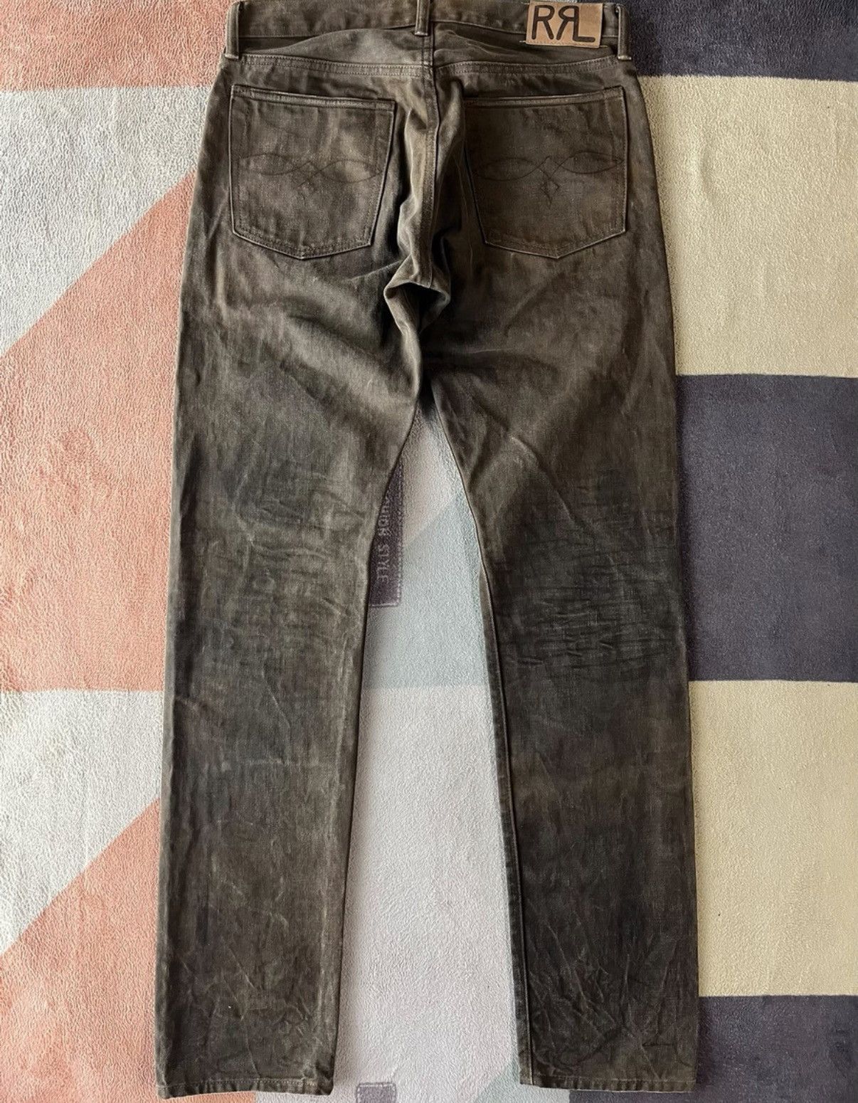 RRL Ralph Lauren Washed Brown Distressed Jeans - Ralph Lauren Double RL K22 Size US 31 - 2 Thumbnail